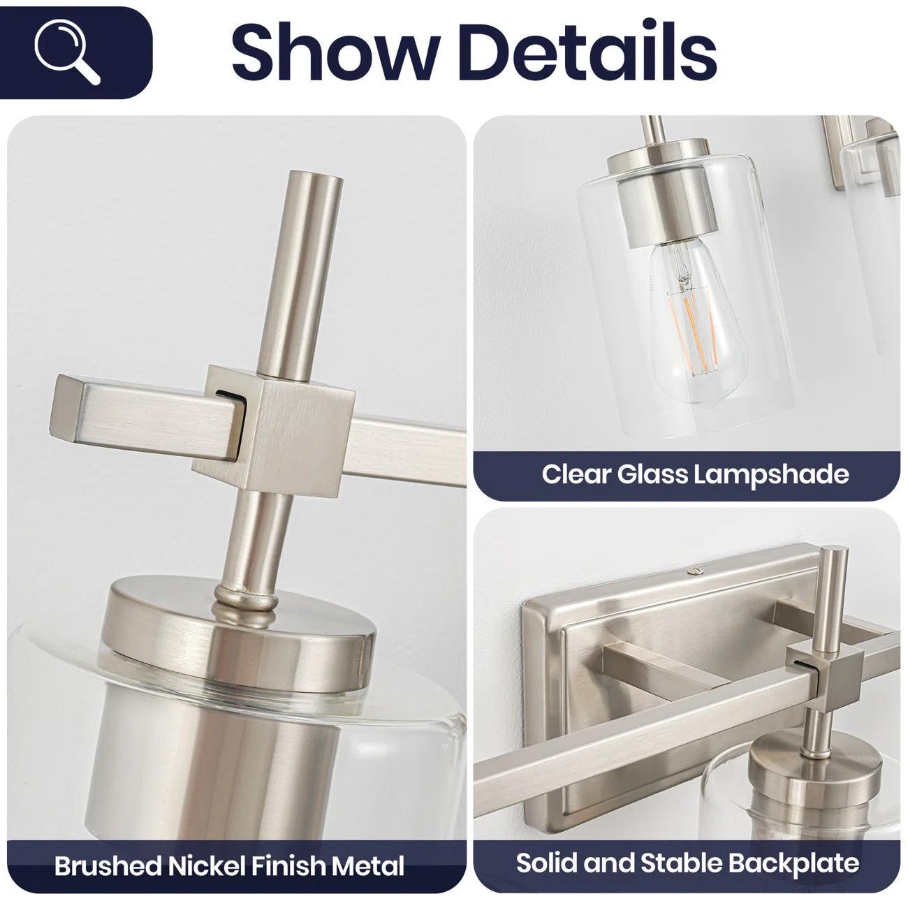 Jasper Modern Brushed Nickel & Black Clear Glass 5-Light Bathroom Linear Vanity Light