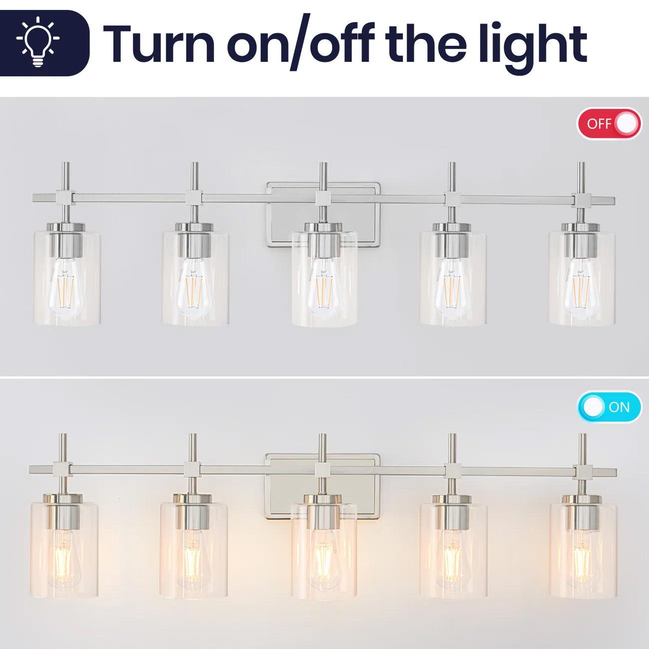 Jasper Modern Brushed Nickel & Black Clear Glass 5-Light Bathroom Linear Vanity Light