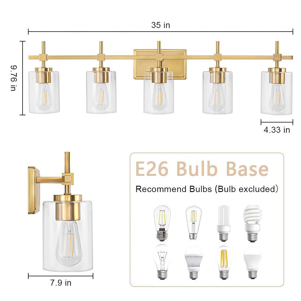 Jasper Modern Clear Glass 5-Light Bathroom Vanity Light