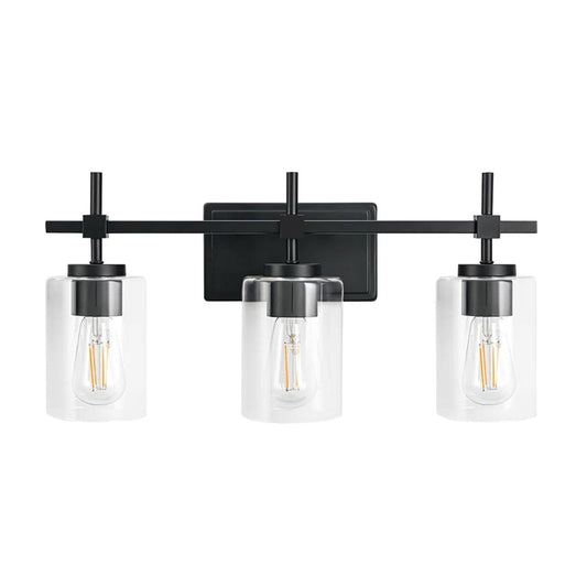 Jasper 3-Light Modern Clear Glass Bathroom Vanity Light, Black & Nickel