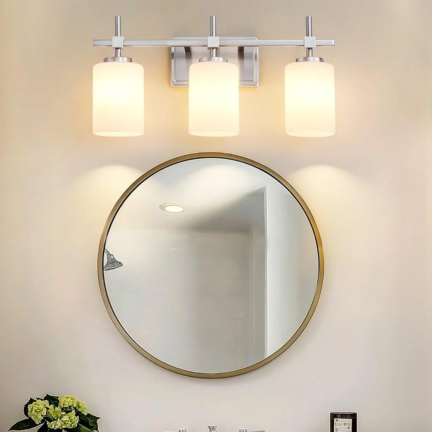 Jasper Gold Modern Frosted Glass 3-Light Bathroom Vanity Light