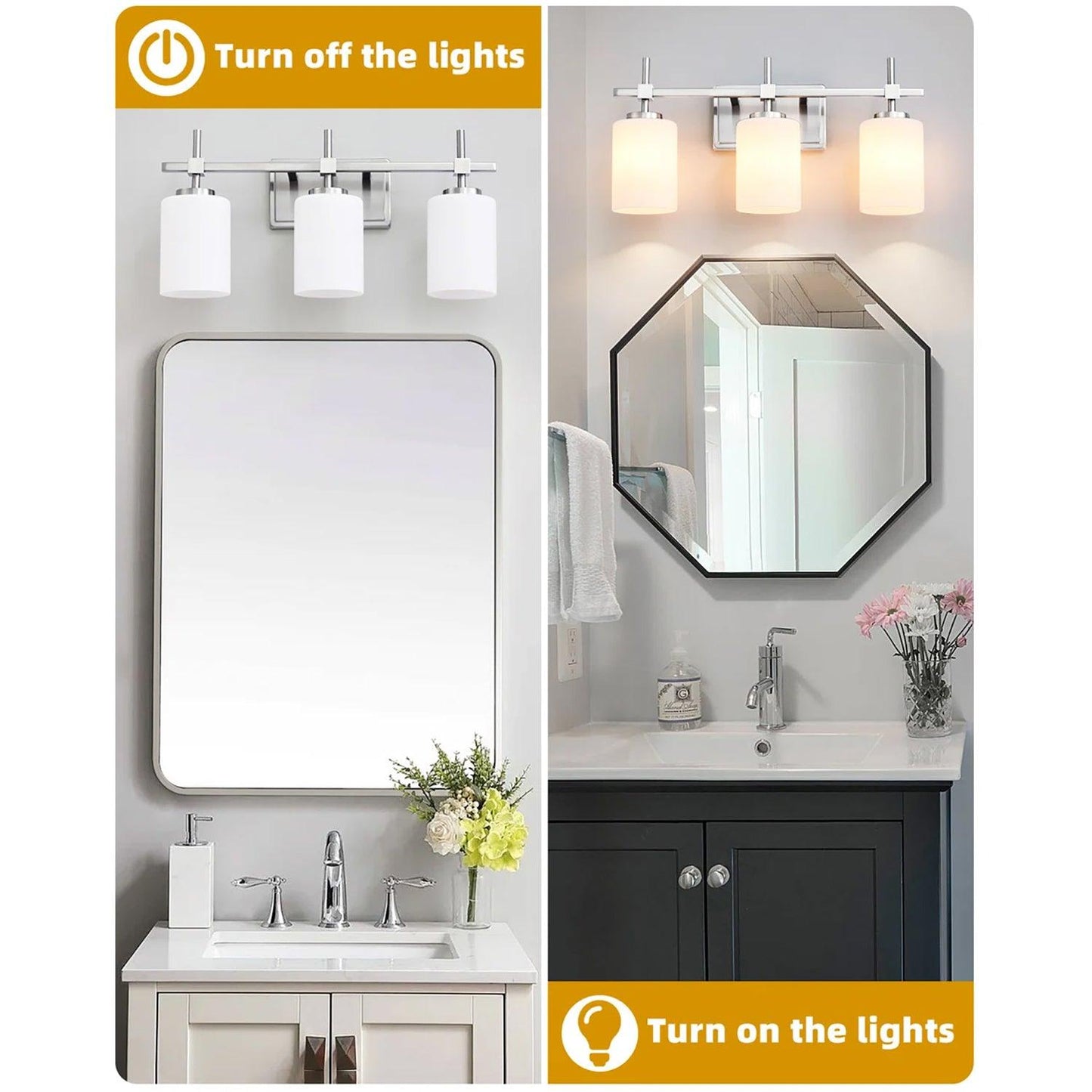 Jasper Gold Modern Frosted Glass 3-Light Bathroom Vanity Light