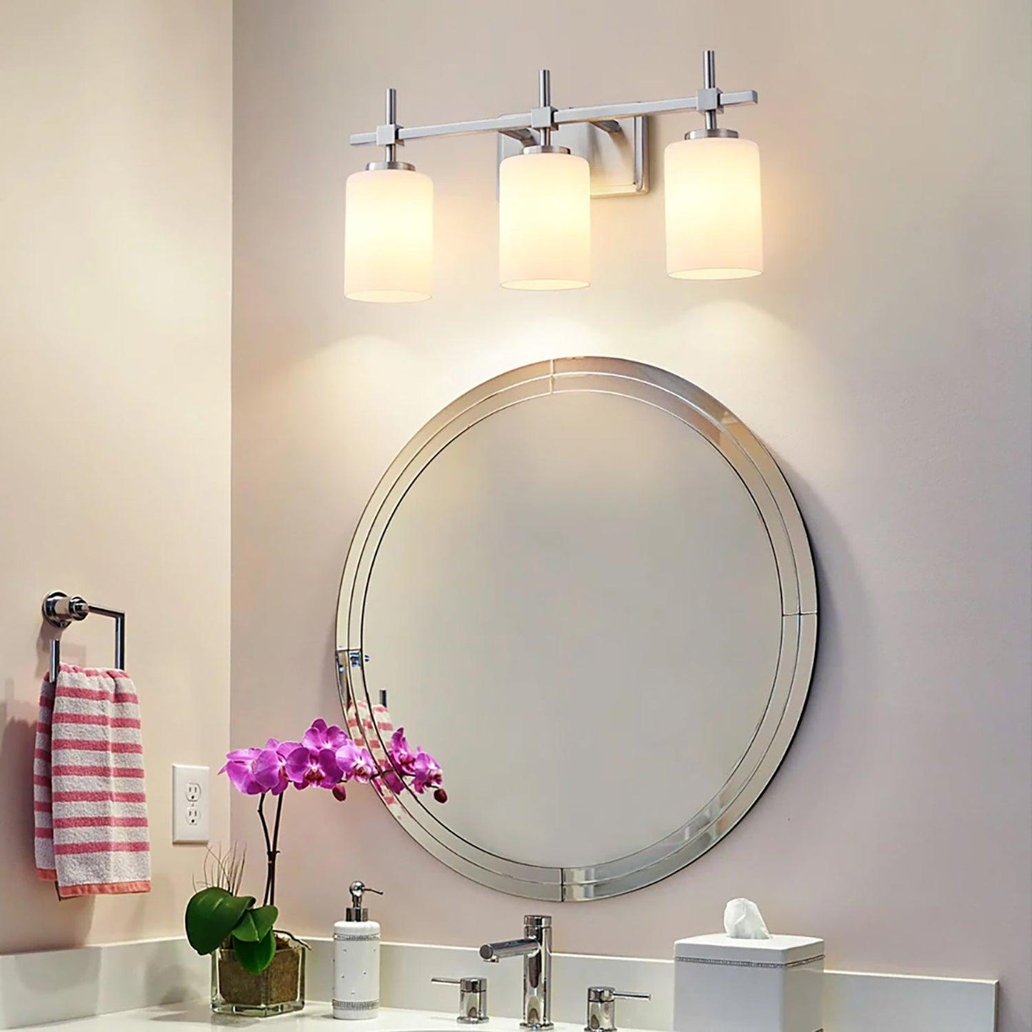 Jasper Gold Modern Frosted Glass 3-Light Bathroom Vanity Light