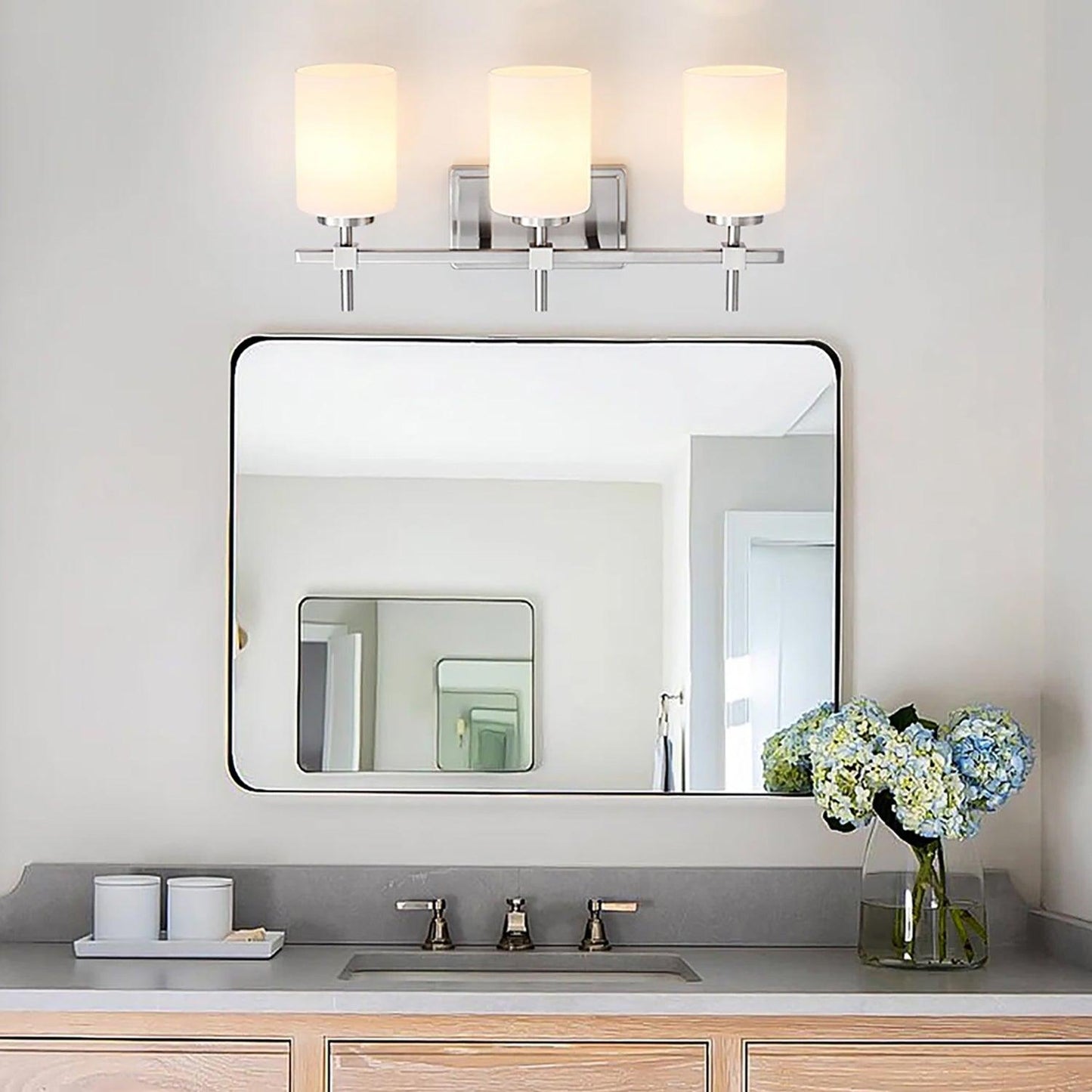 Jasper Gold Modern Frosted Glass 3-Light Bathroom Vanity Light