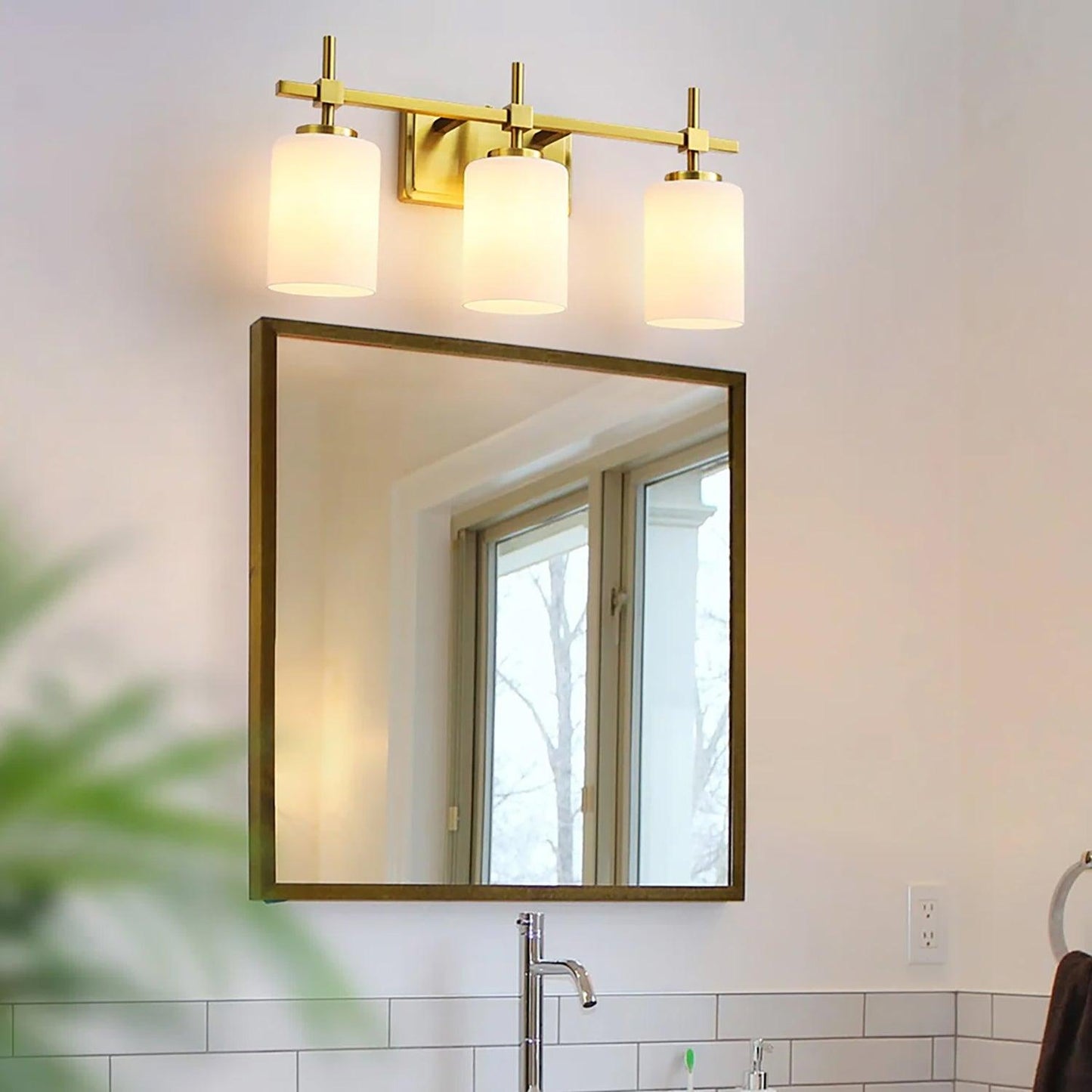 Jasper Gold Modern Frosted Glass 3-Light Bathroom Vanity Light