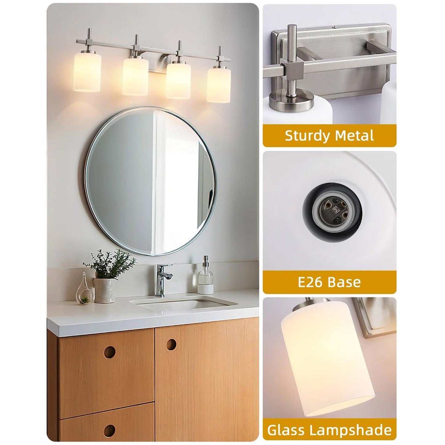 Jasper Gold Modern Frosted Glass 4-Light Bathroom Vanity Light
