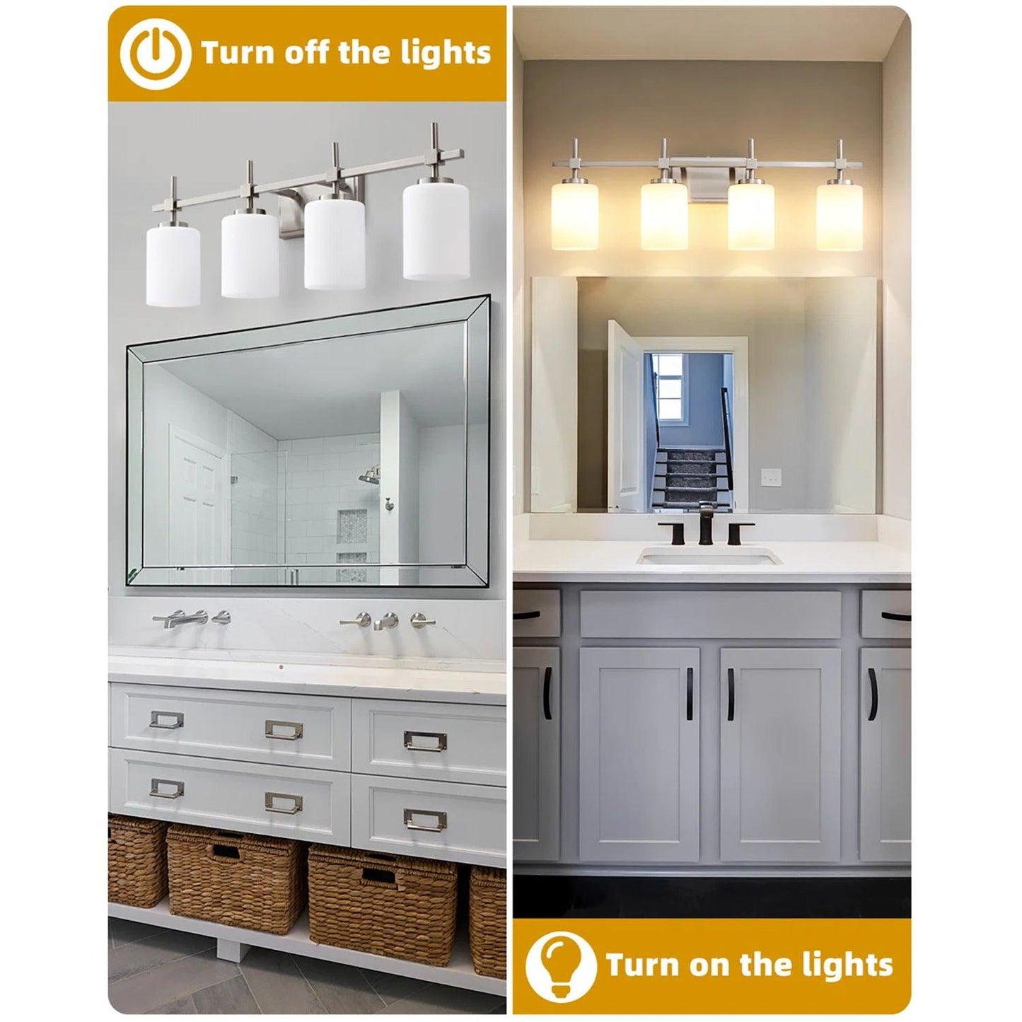 Jasper Gold Modern Frosted Glass 4-Light Bathroom Vanity Light