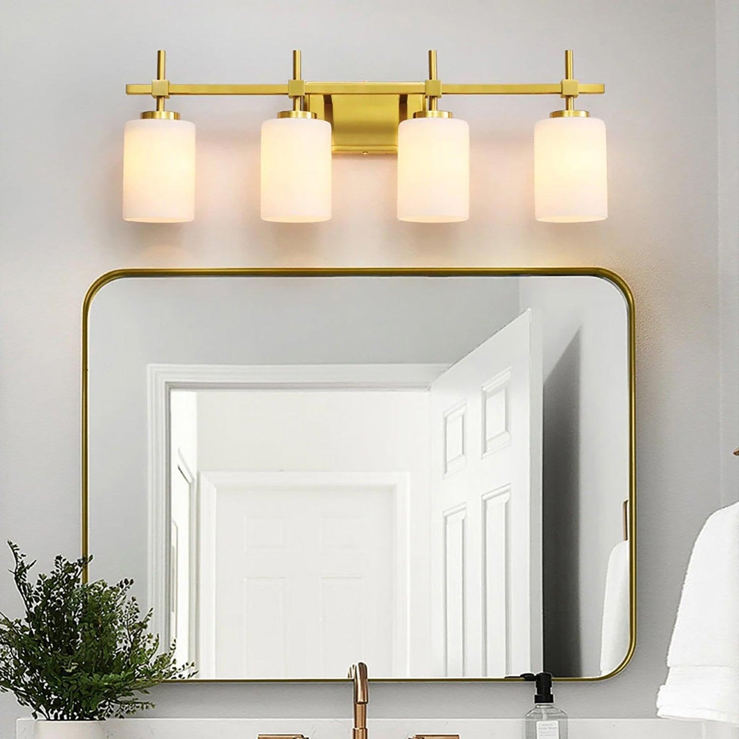 Jasper Gold Modern Frosted Glass 4-Light Bathroom Vanity Light