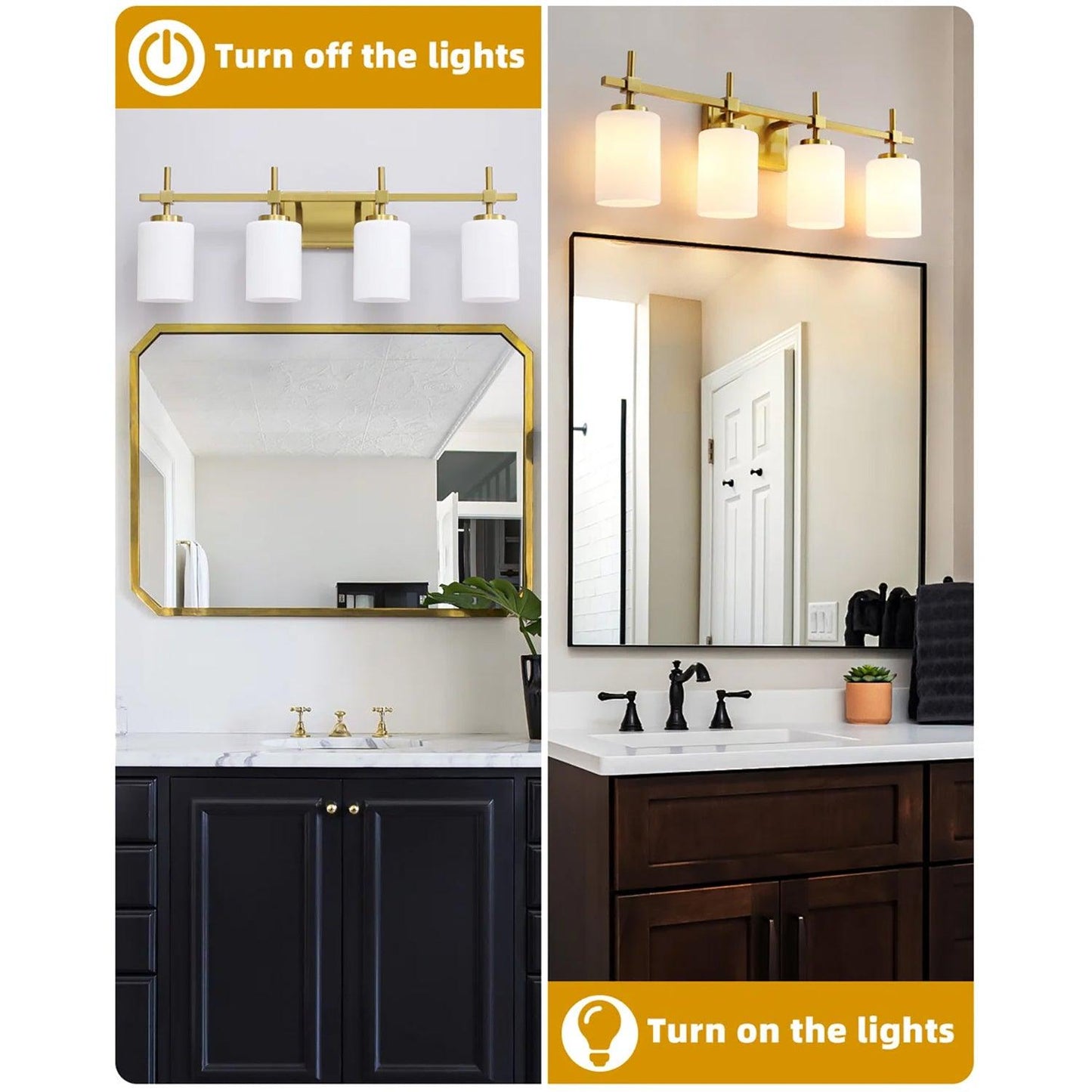 Jasper Gold Modern Frosted Glass 4-Light Bathroom Vanity Light