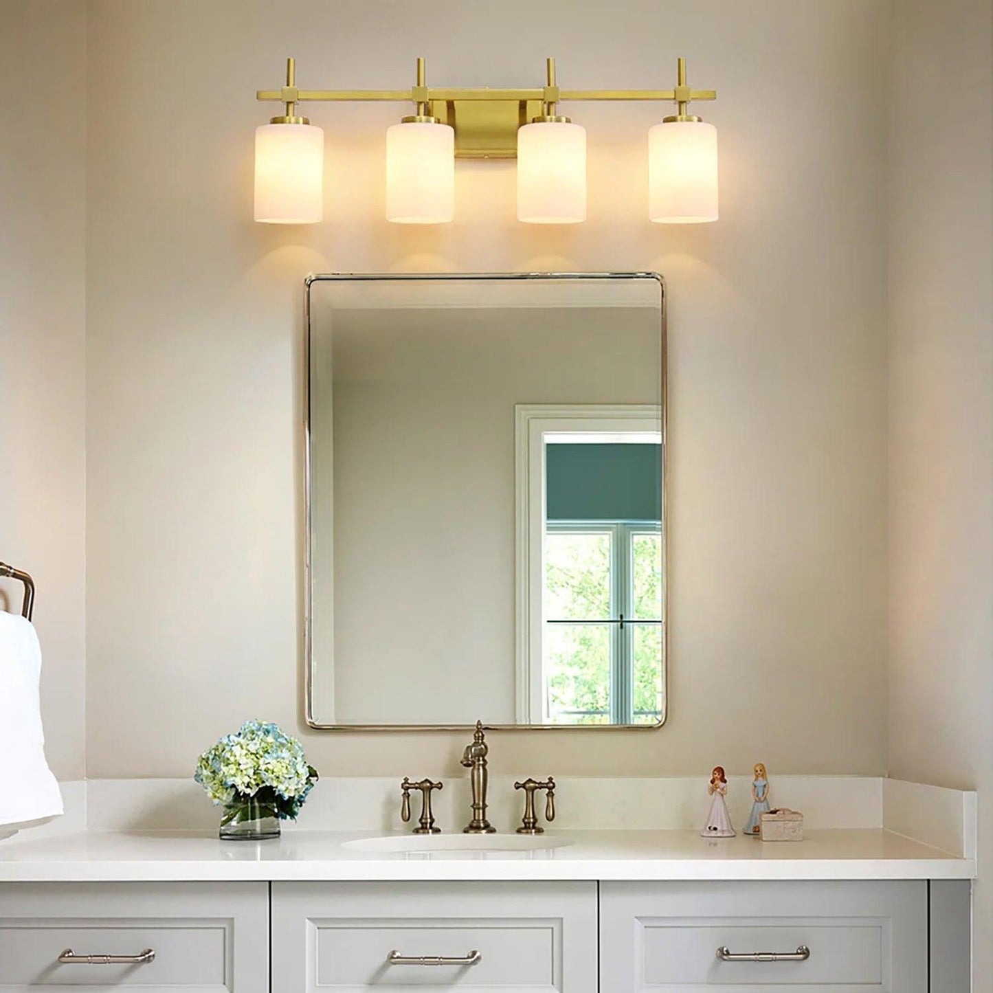Jasper Gold Modern Frosted Glass 4-Light Bathroom Vanity Light