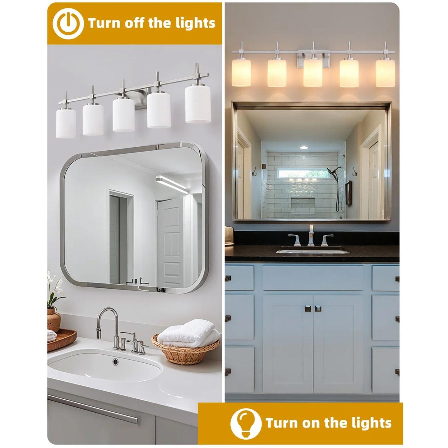 Jasper Modern Frosted Glass 5-Light Bathroom Linear Vanity Light