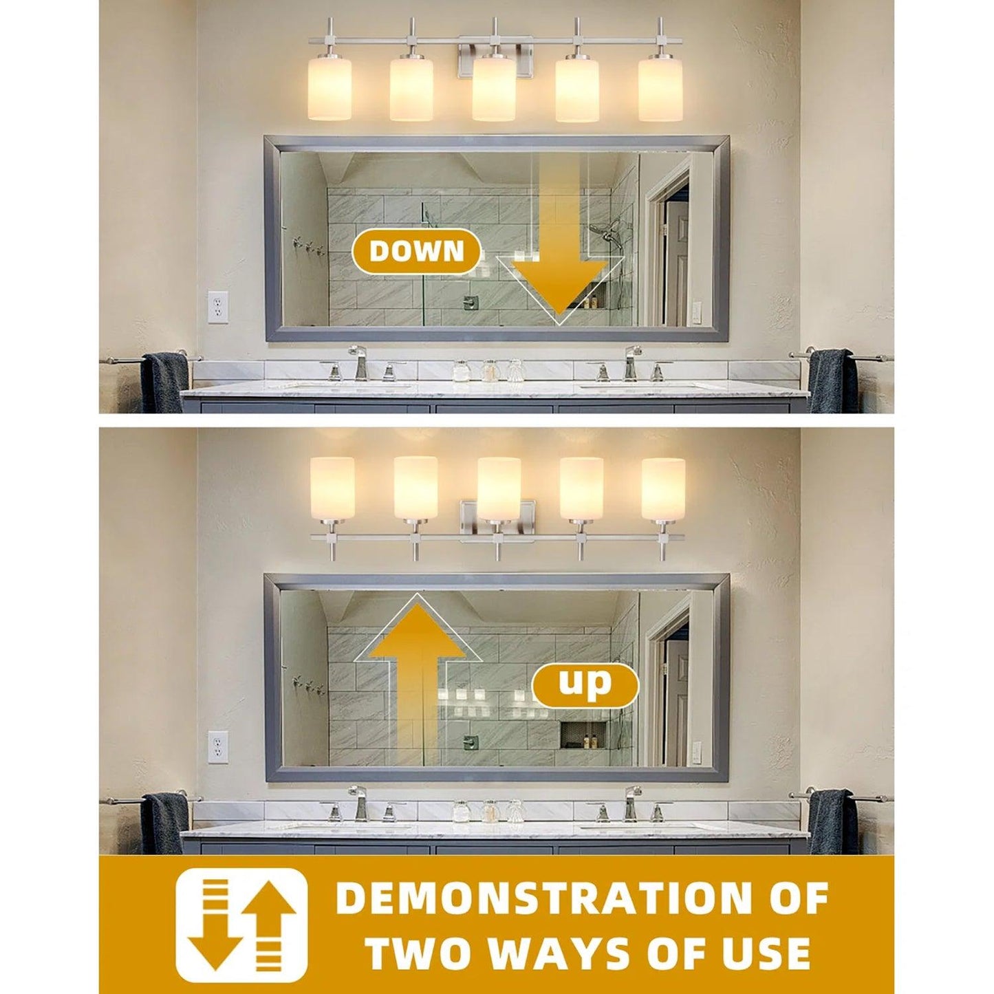 Jasper Modern Frosted Glass 5-Light Bathroom Linear Vanity Light