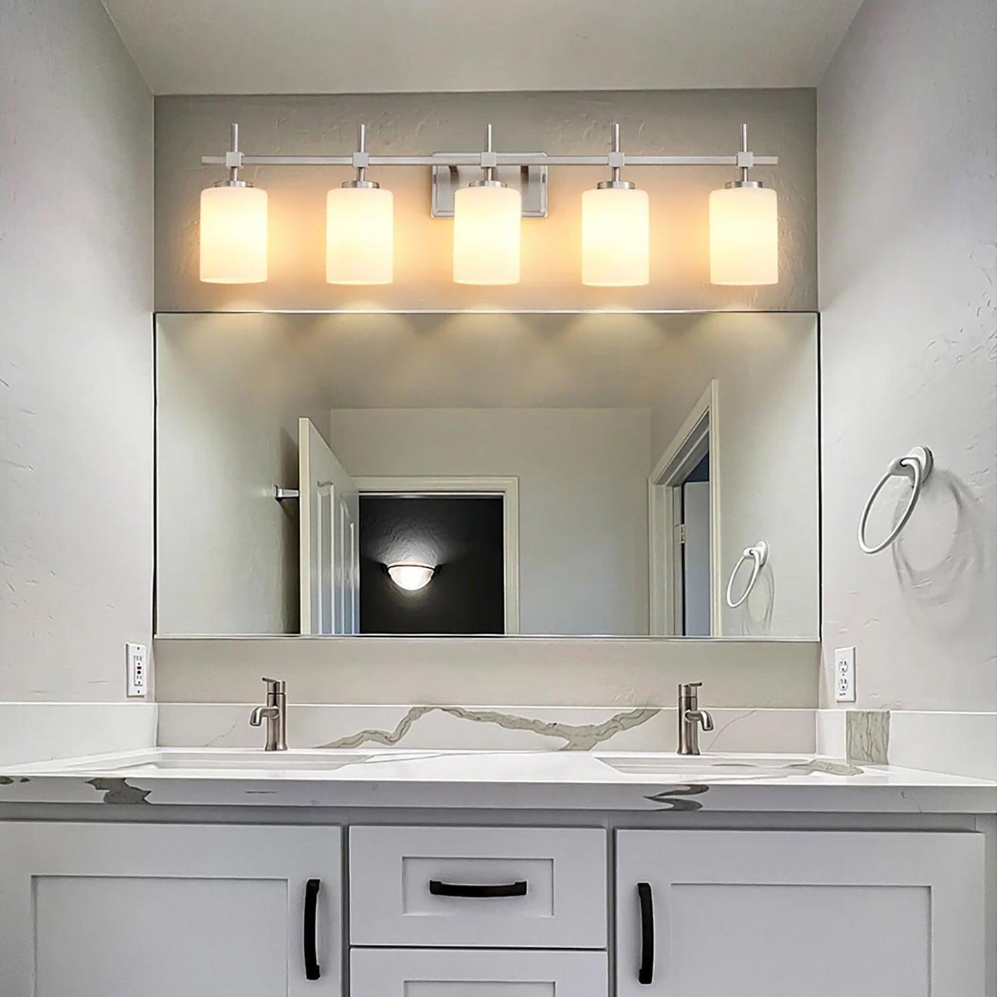 Jasper Modern Frosted Glass 5-Light Bathroom Linear Vanity Light