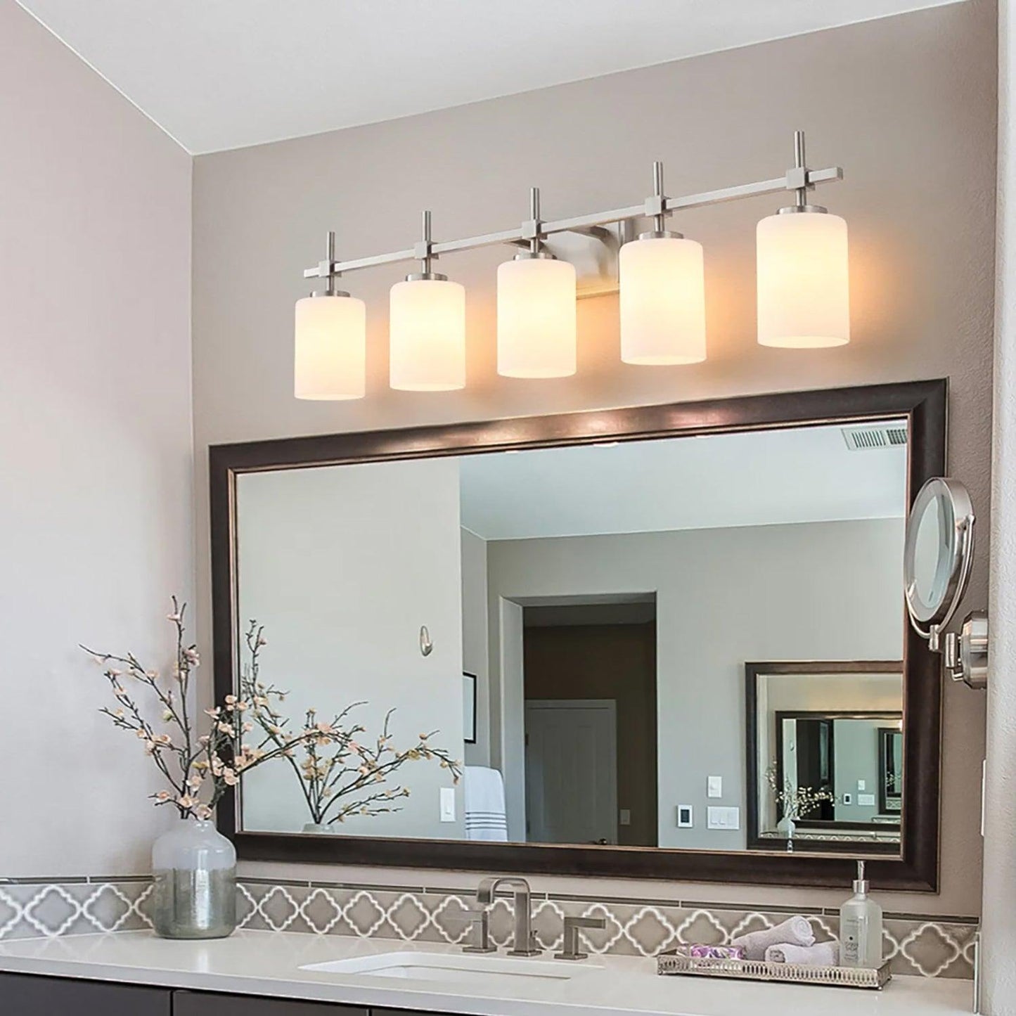 Jasper Modern Frosted Glass 5-Light Bathroom Linear Vanity Light