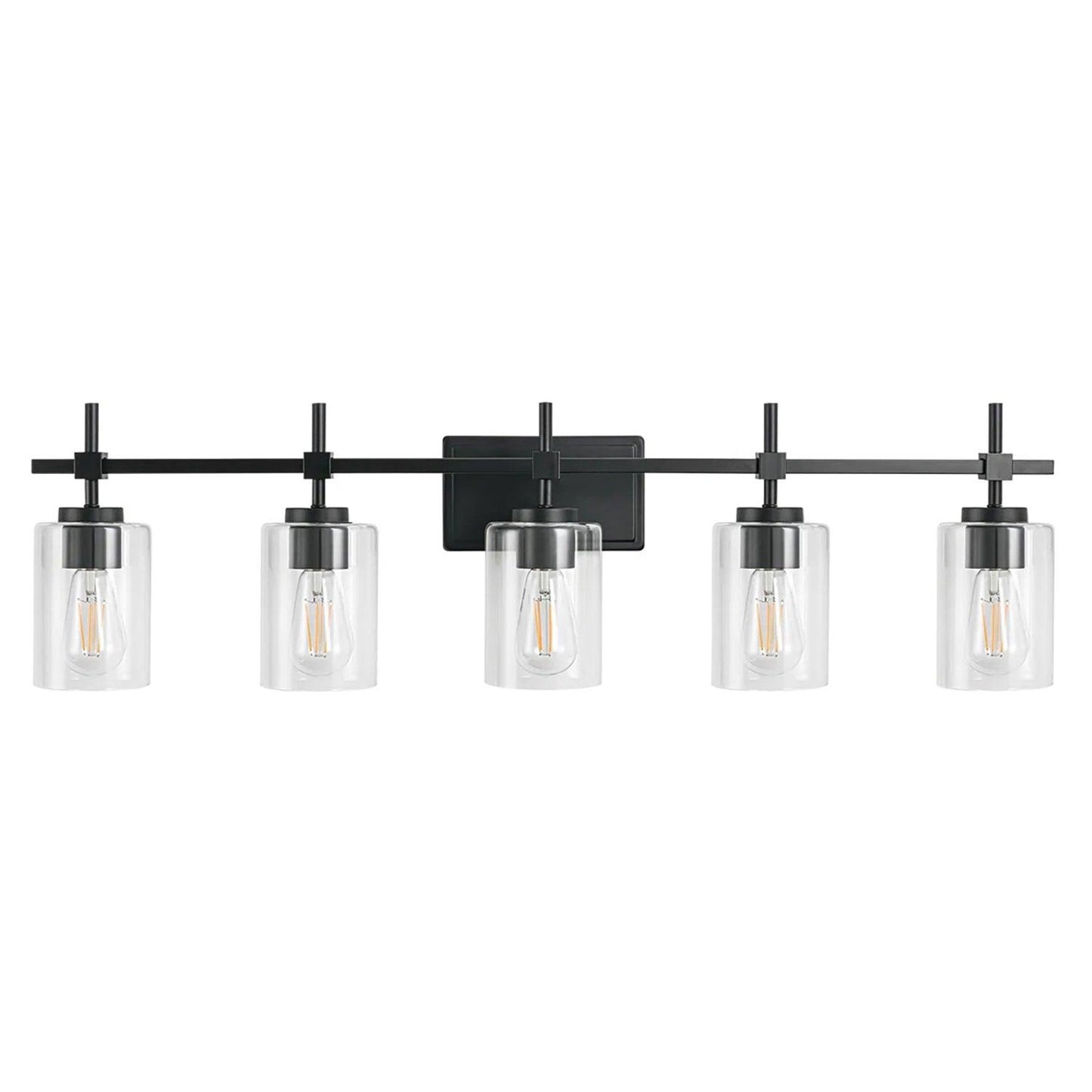 Jasper Modern Brushed Nickel & Black Clear Glass 5-Light Bathroom Linear Vanity Light