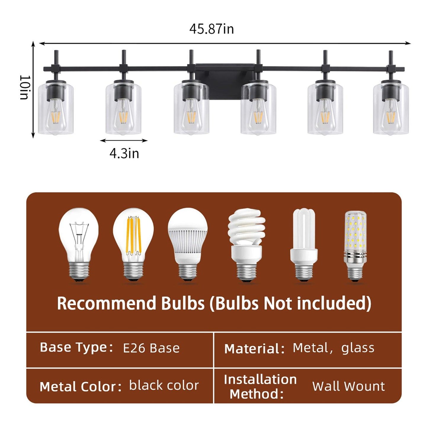 Jasper Modern Clear Glass 6-Light Bathroom Vanity Light