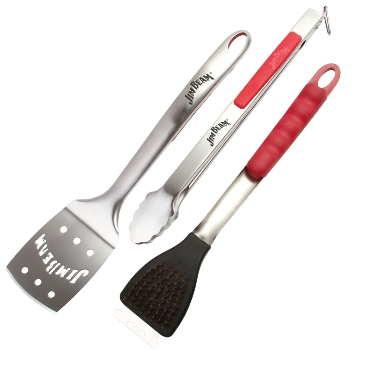 Jim Beam 3 Piece Extra-Long Grill Tool Set with Rubber Grip Handles