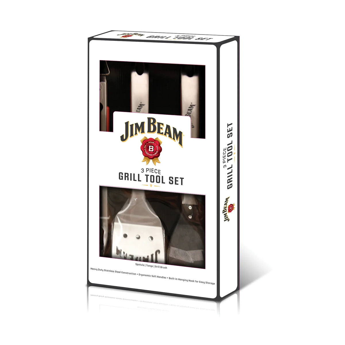 Jim Beam 3 Piece Extra-Long Grill Tool Set with Rubber Grip Handles