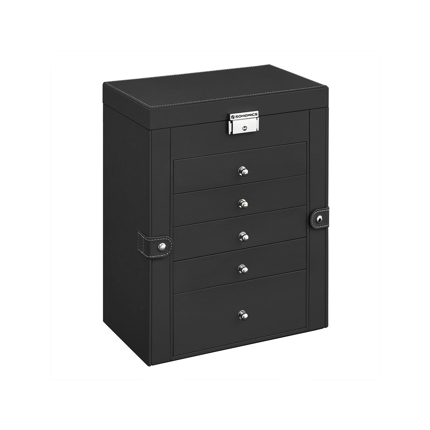 Jewelry Box, 6-Tier Large Jewelry Case with Drawers, Mirror and Lock, Storage Organizer for Bracelets Earrings Rings Necklaces Watches, Gift, Black