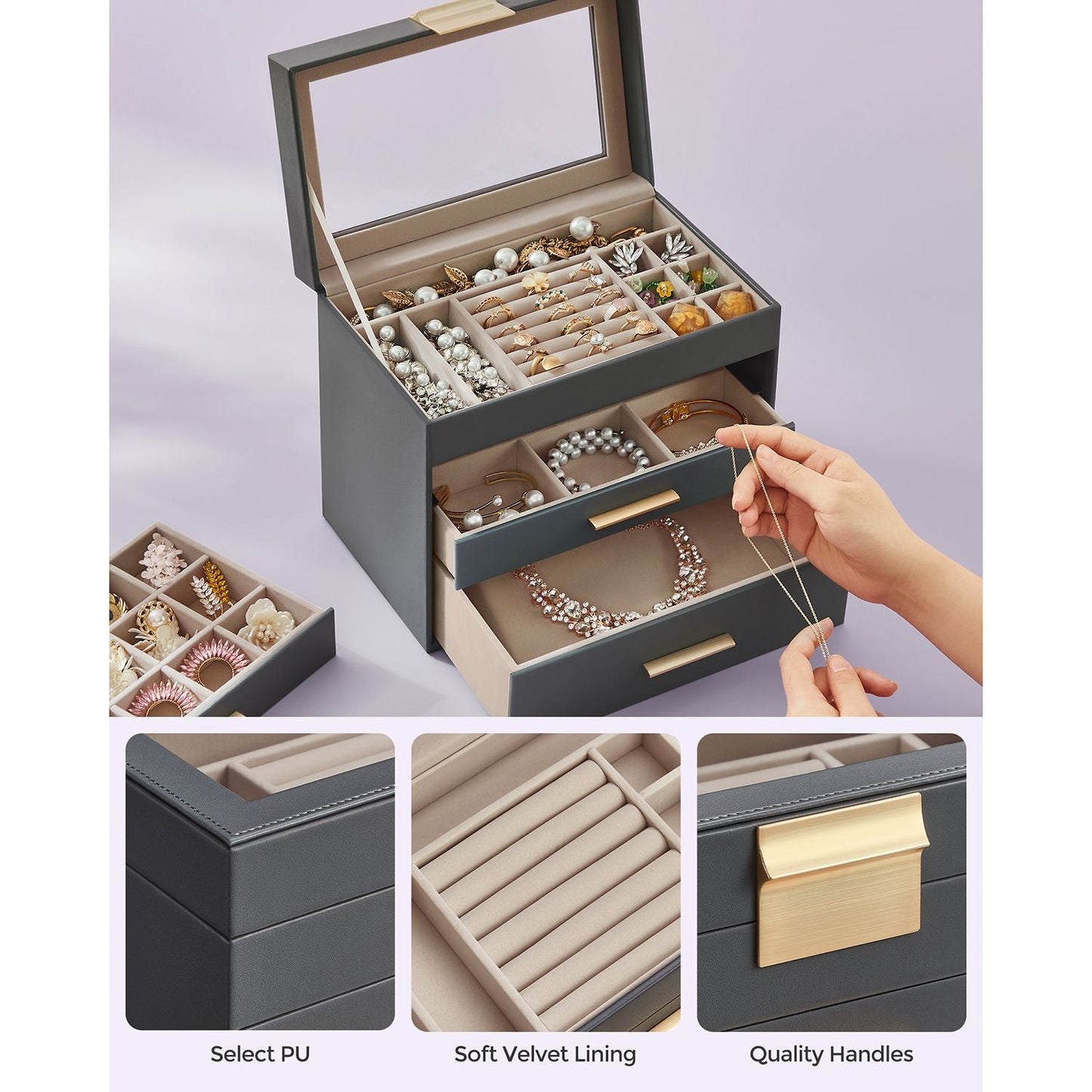 4-Layer Jewelry Box with Glass Lid for Big Jewelry