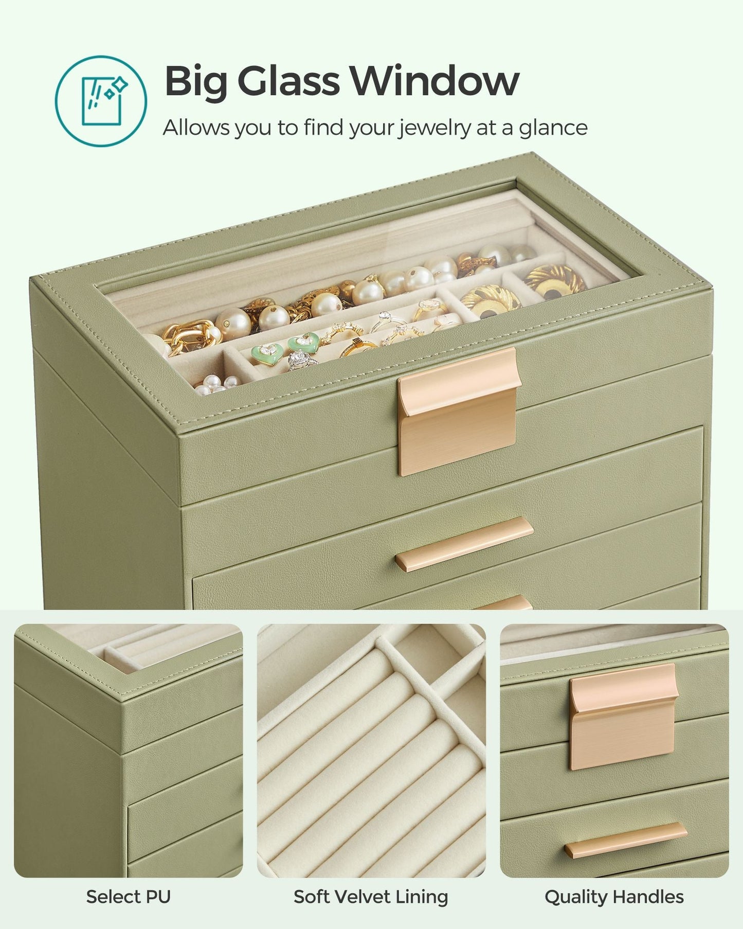 4-Layer Jewelry Box with Glass Lid for Big Jewelry
