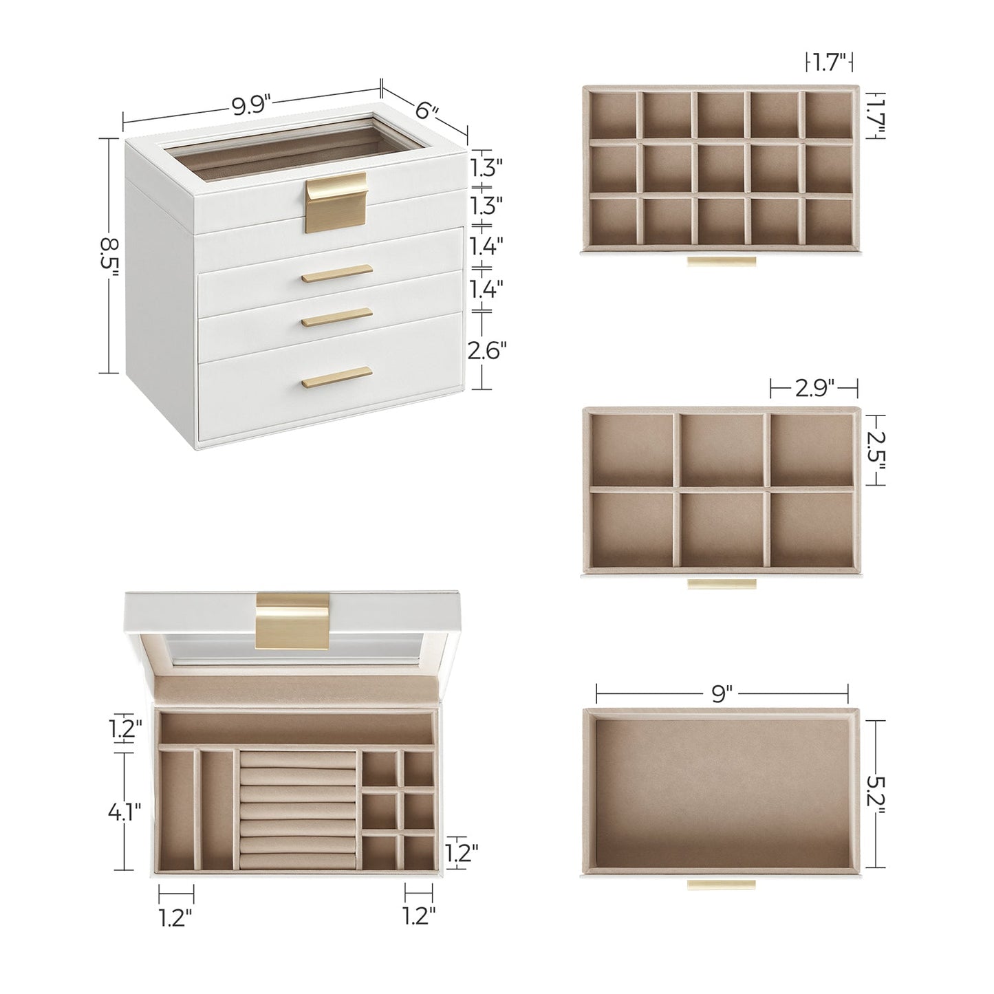 4-Layer Jewelry Box with Glass Lid for Big Jewelry