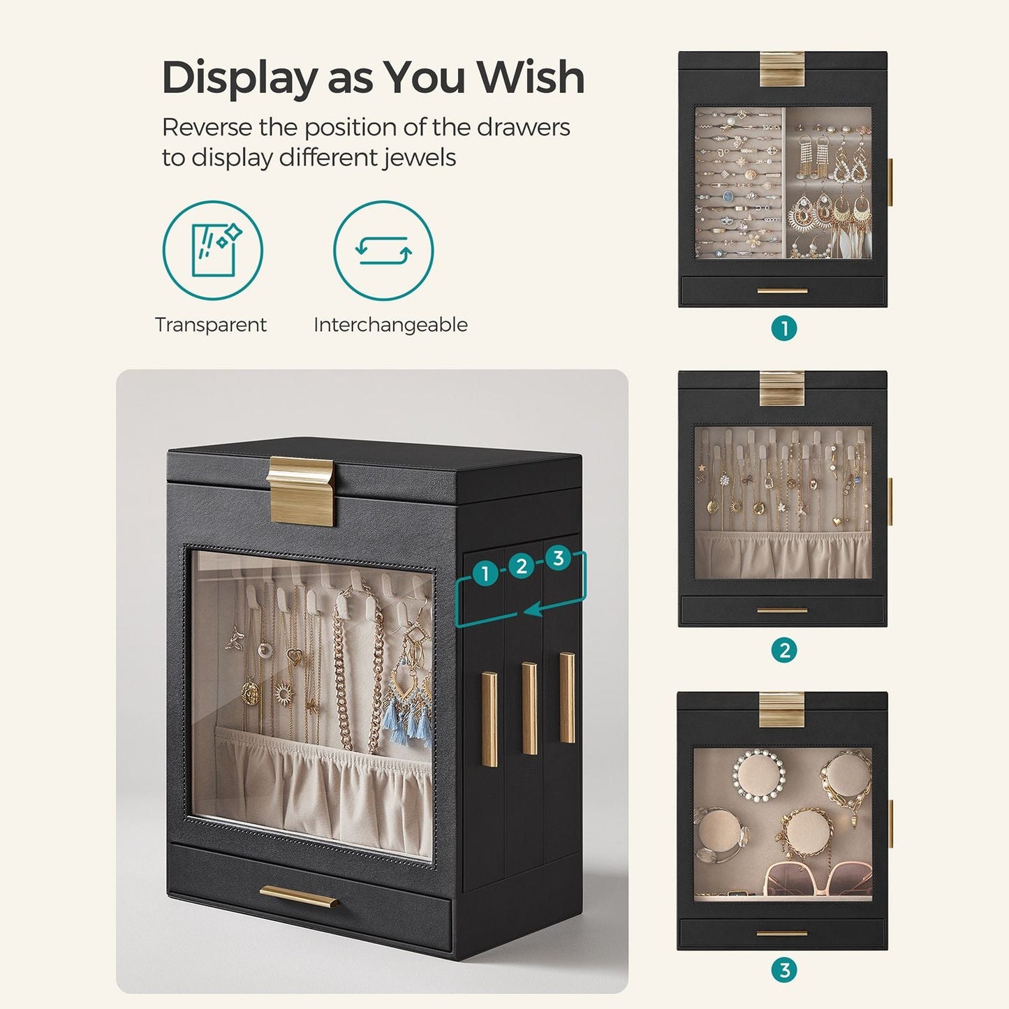5-Layer Jewelry Organizer with 3 Side Drawers