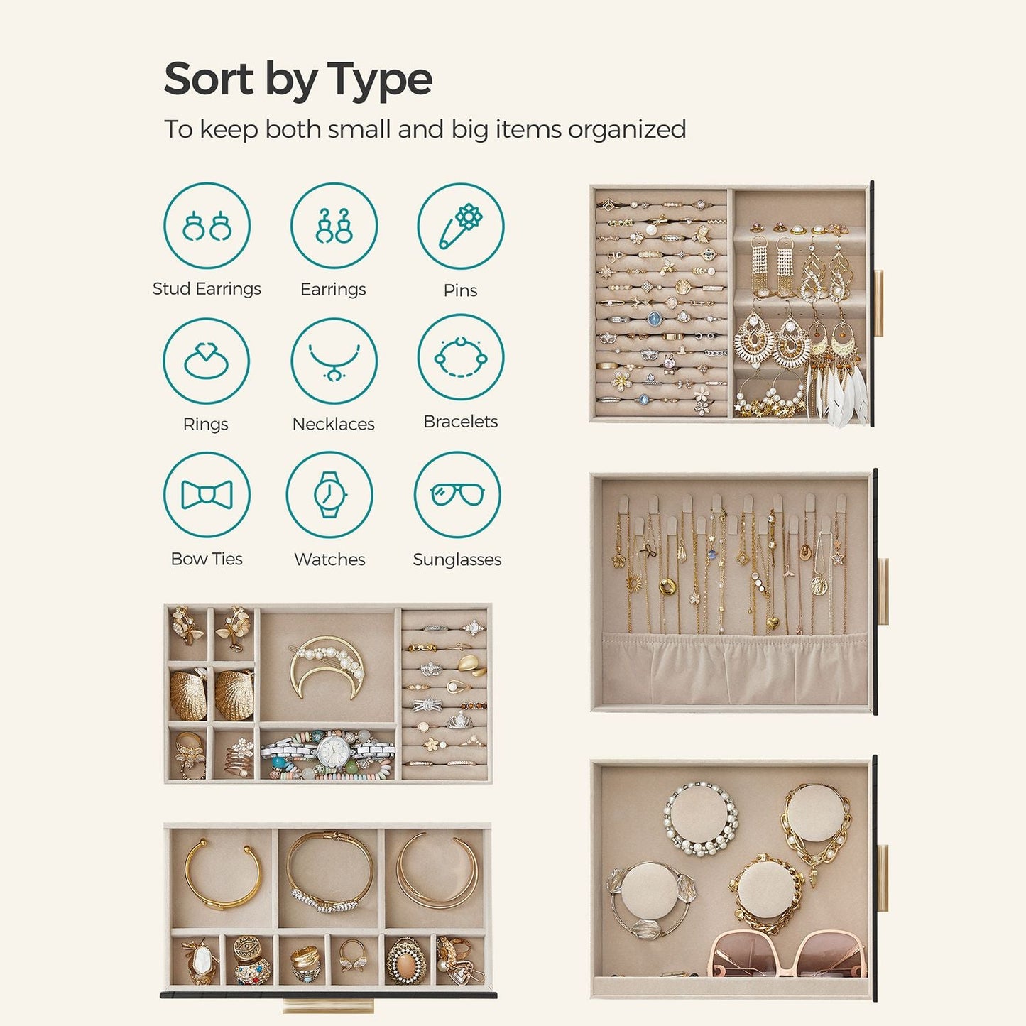 5-Layer Jewelry Organizer with 3 Side Drawers