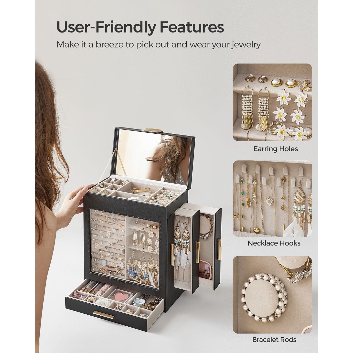 5-Layer Jewelry Organizer with 3 Side Drawers
