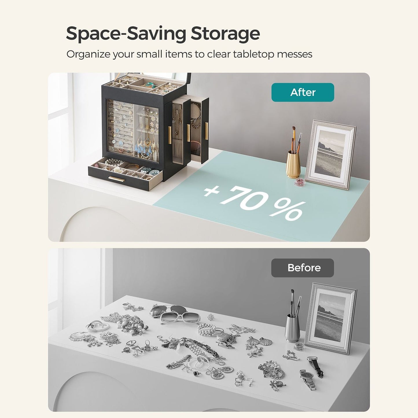 5-Layer Jewelry Organizer with 3 Side Drawers