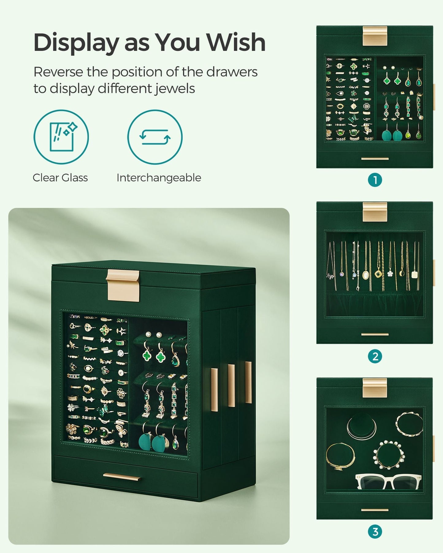 5-Layer Jewelry Organizer with 3 Side Drawers
