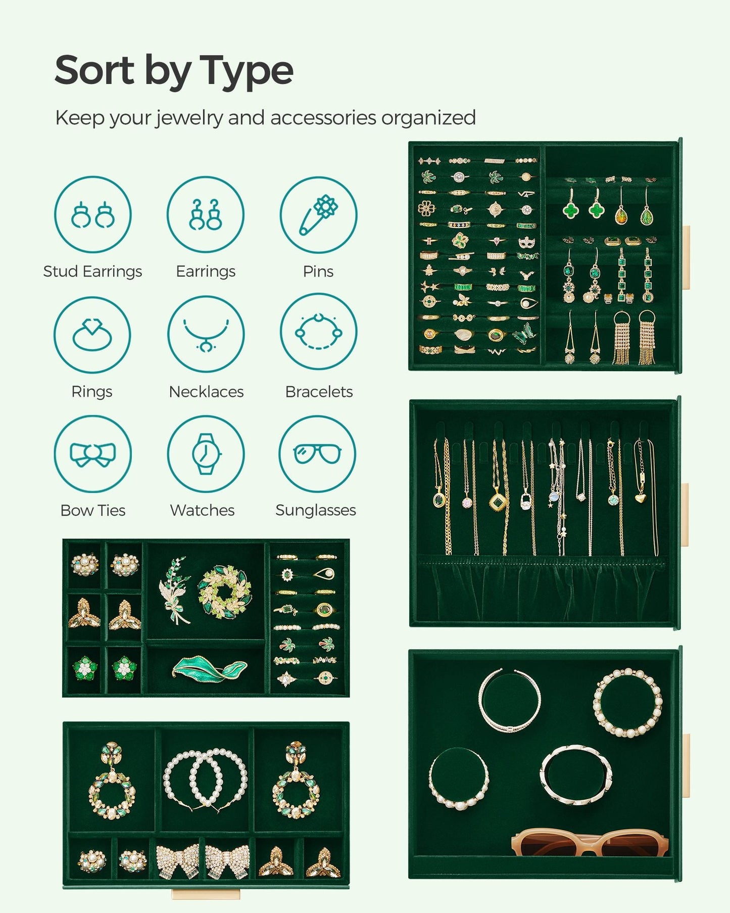 5-Layer Jewelry Organizer with 3 Side Drawers