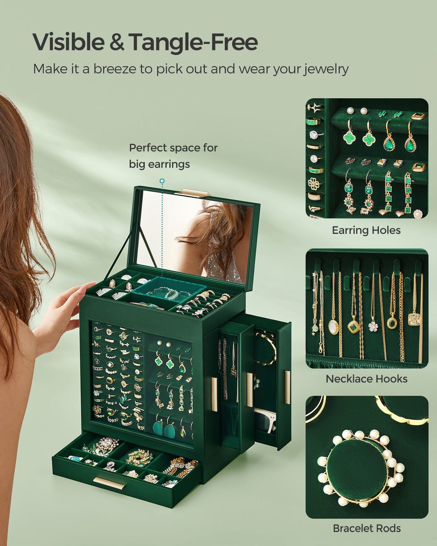 5-Layer Jewelry Organizer with 3 Side Drawers