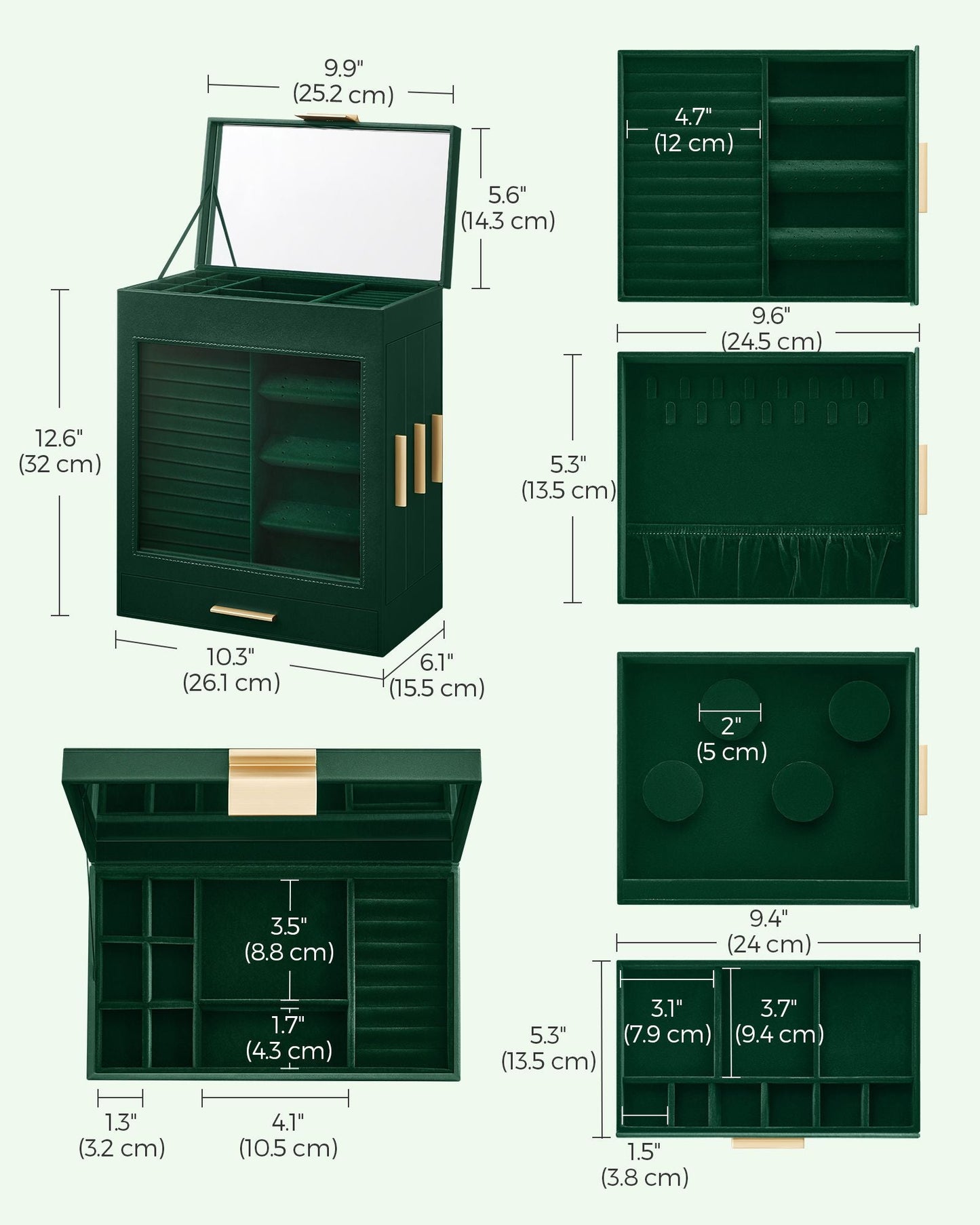 5-Layer Jewelry Organizer with 3 Side Drawers