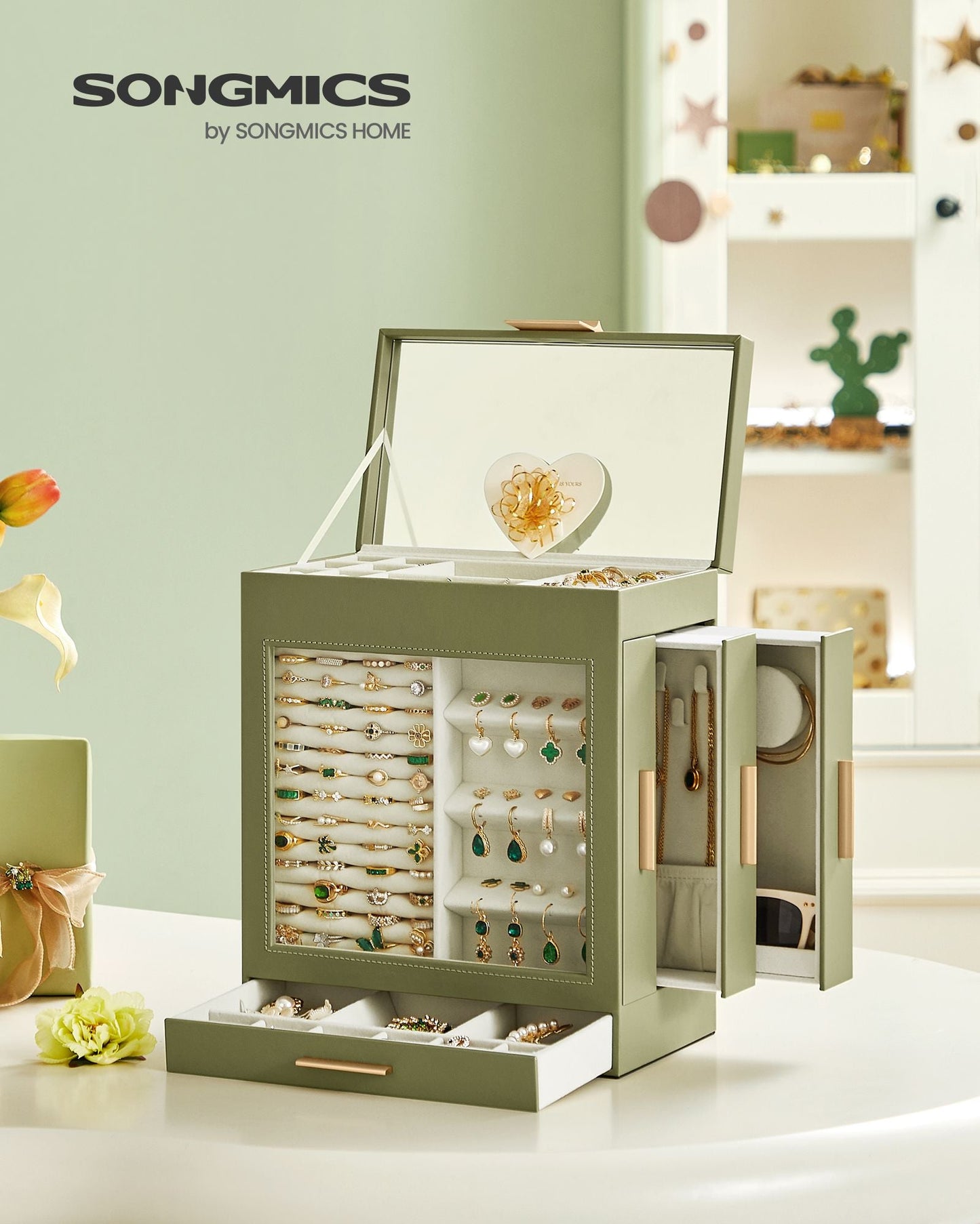 5-Layer Jewelry Organizer with 3 Side Drawers