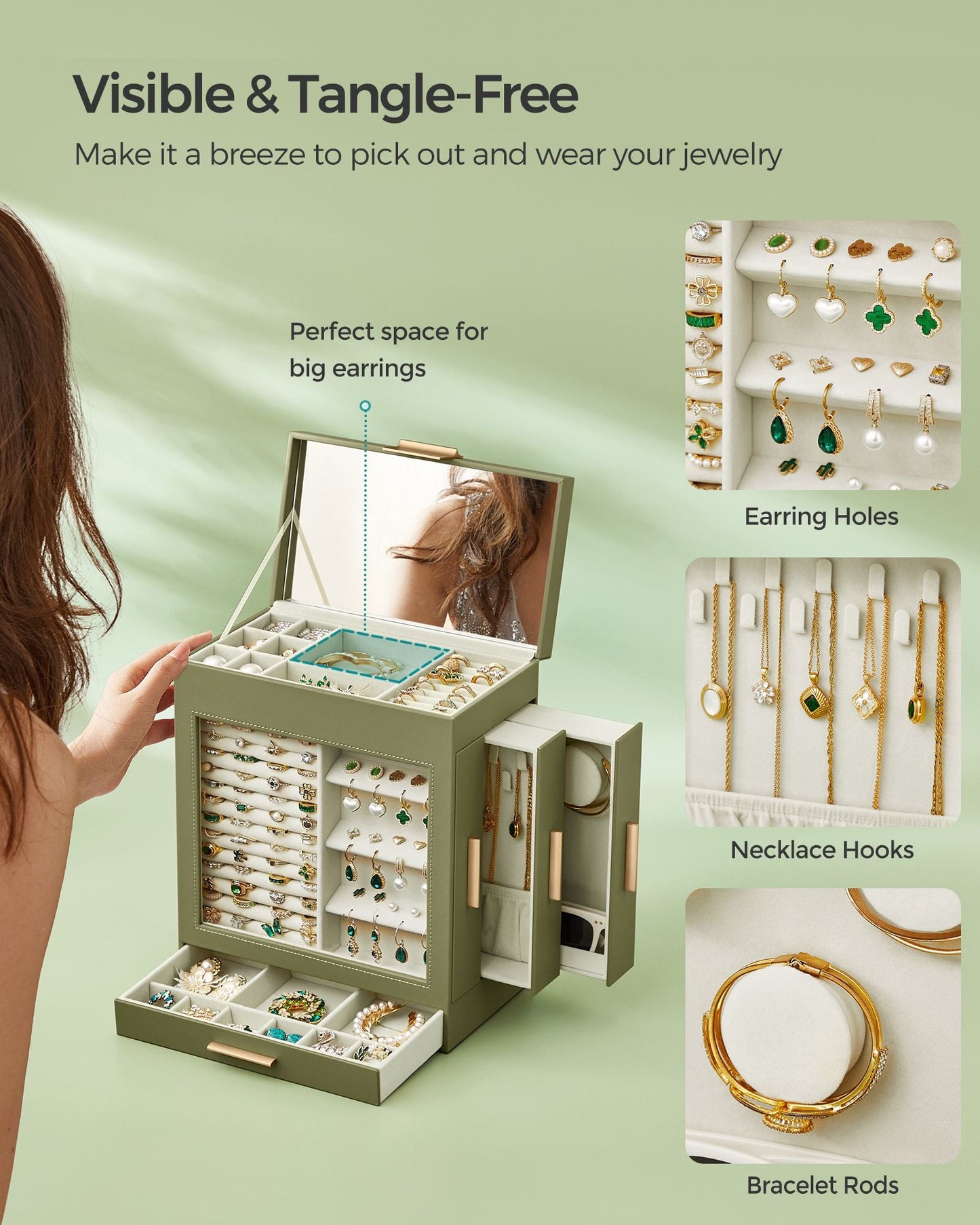 5-Layer Jewelry Organizer with 3 Side Drawers
