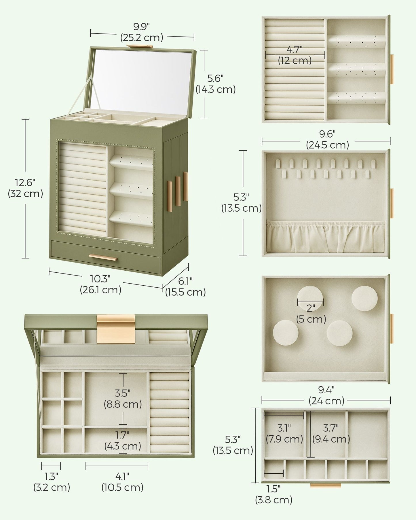 5-Layer Jewelry Organizer with 3 Side Drawers