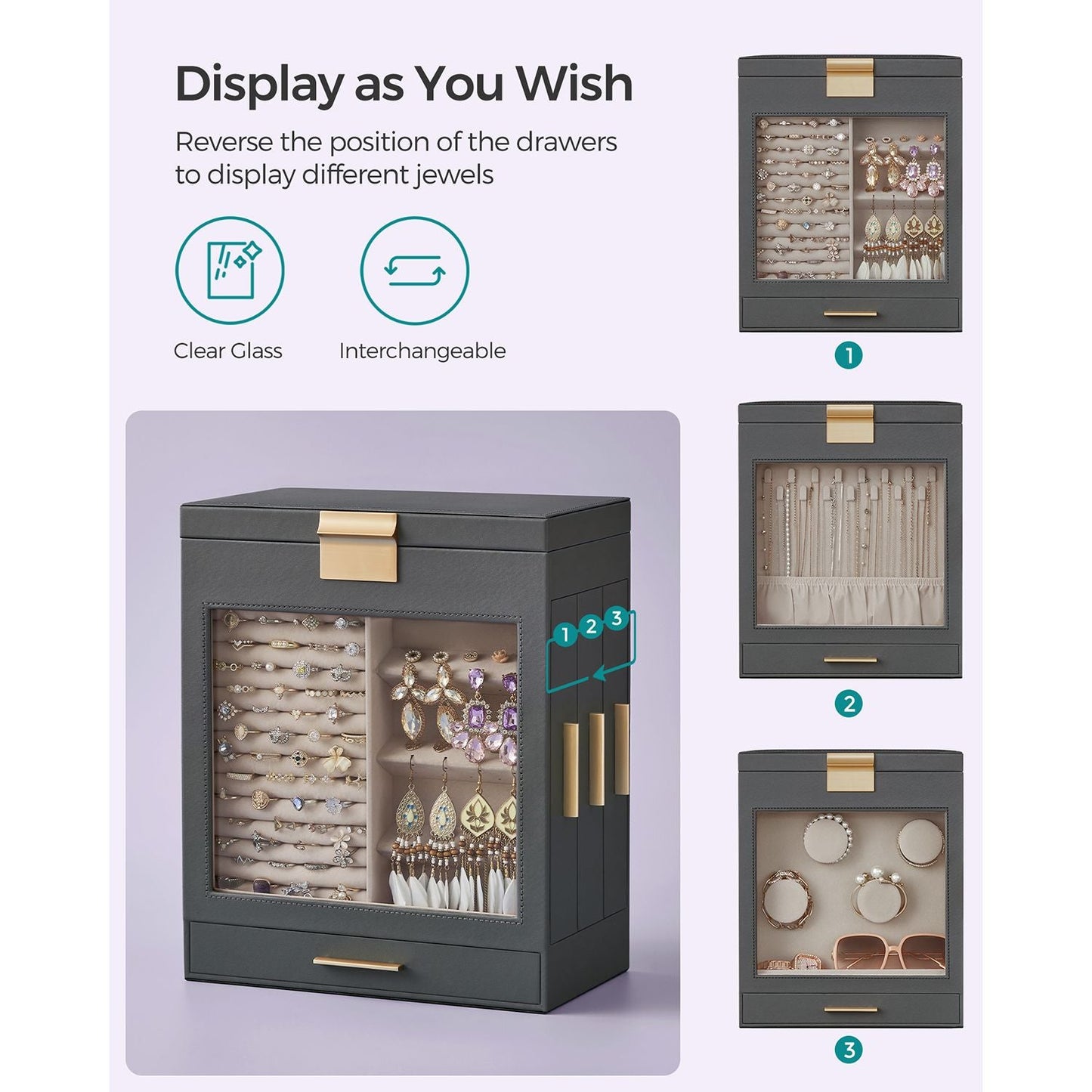 5-Layer Jewelry Organizer with 3 Side Drawers