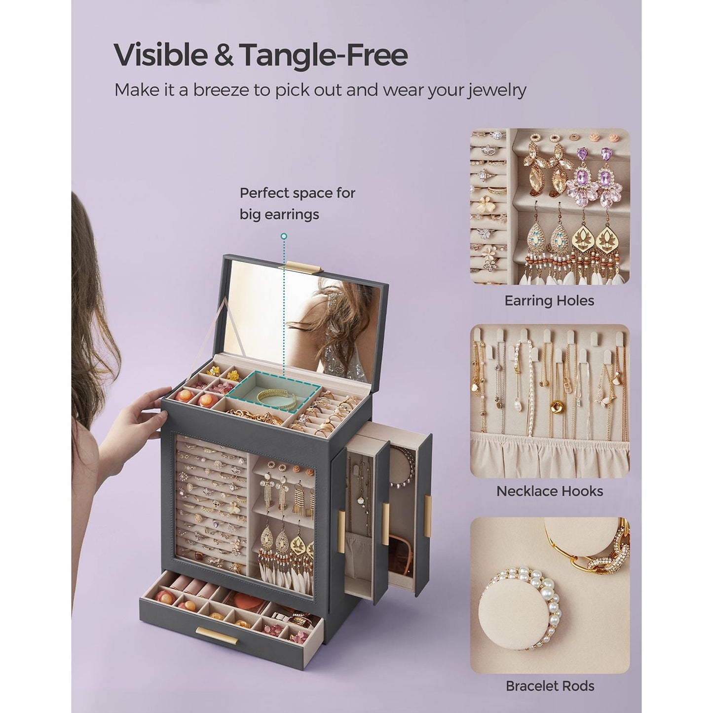 5-Layer Jewelry Organizer with 3 Side Drawers