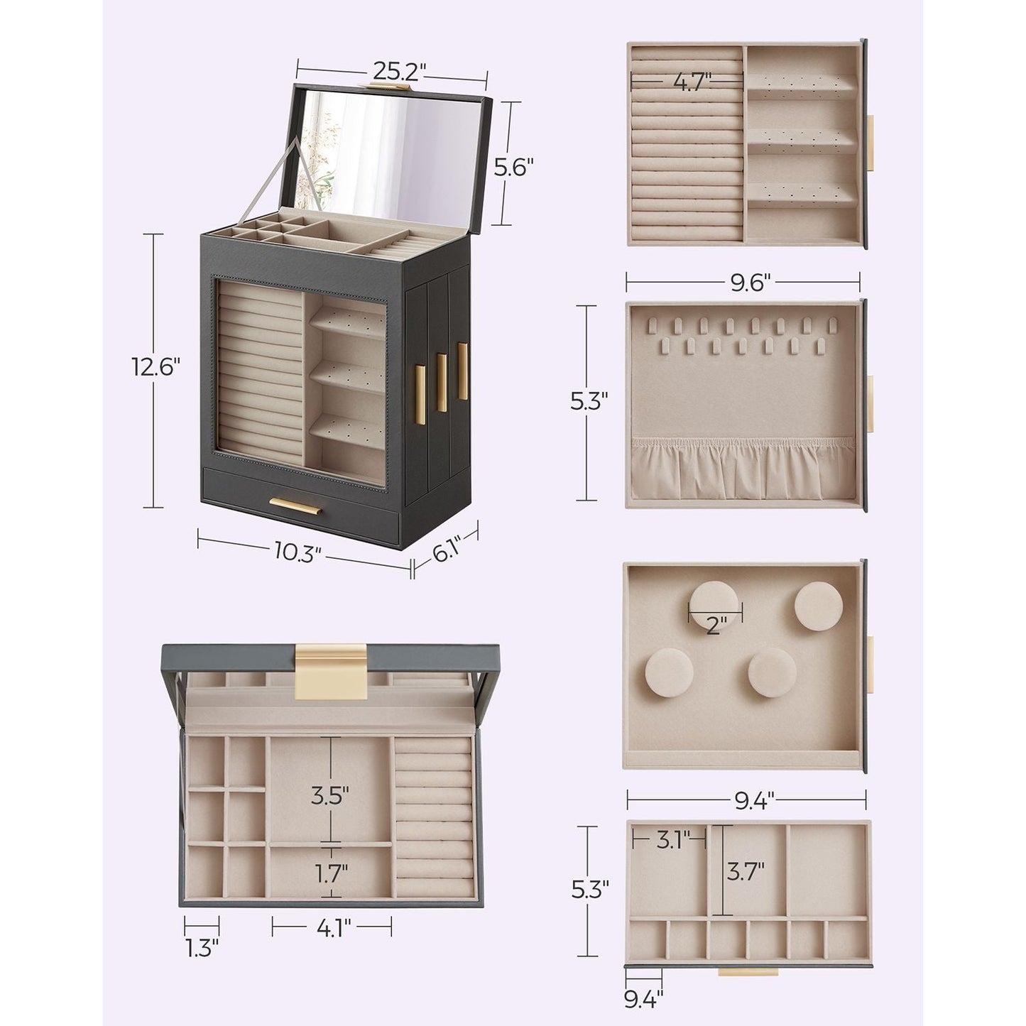 5-Layer Jewelry Organizer with 3 Side Drawers