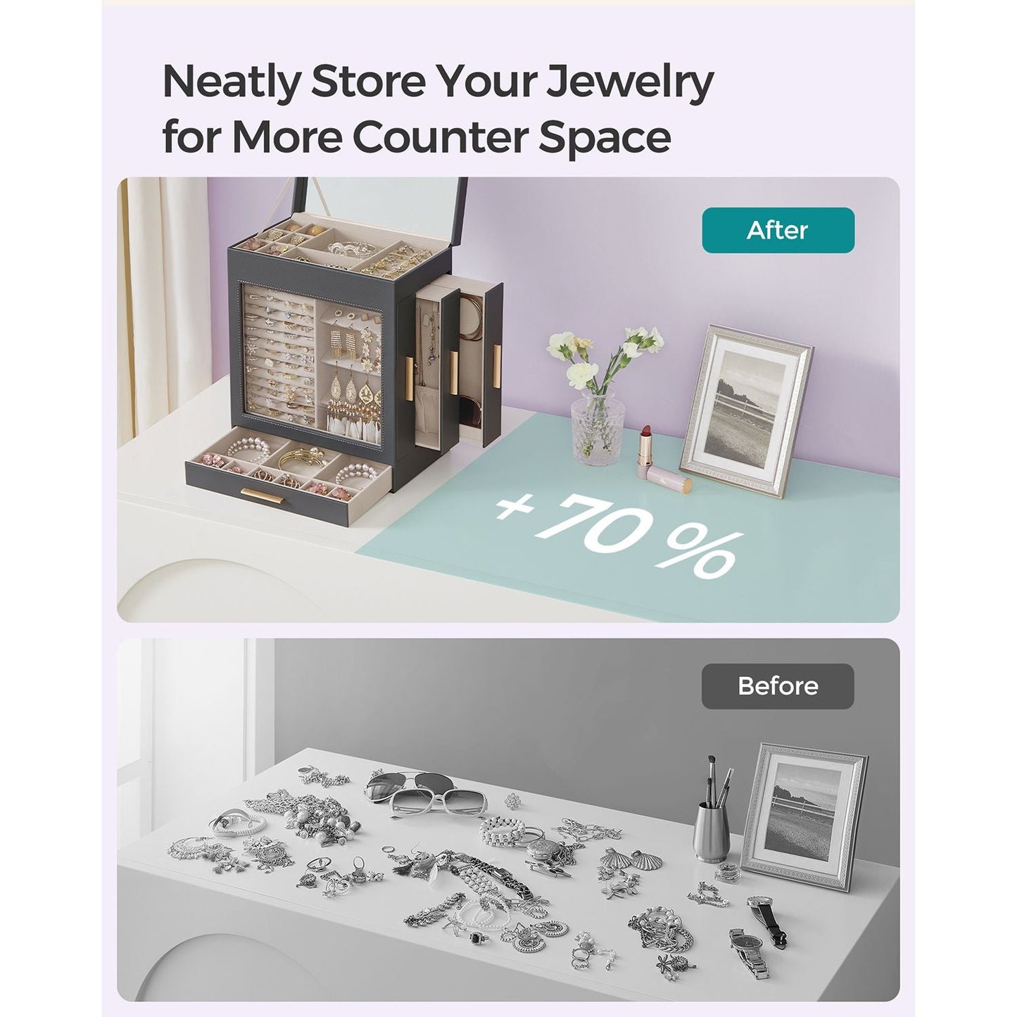 5-Layer Jewelry Organizer with 3 Side Drawers