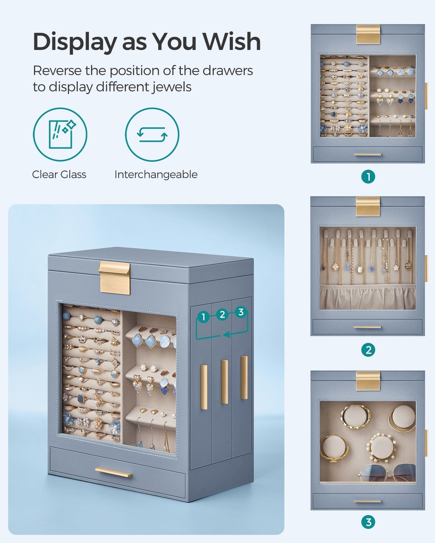 5-Layer Jewelry Organizer with 3 Side Drawers