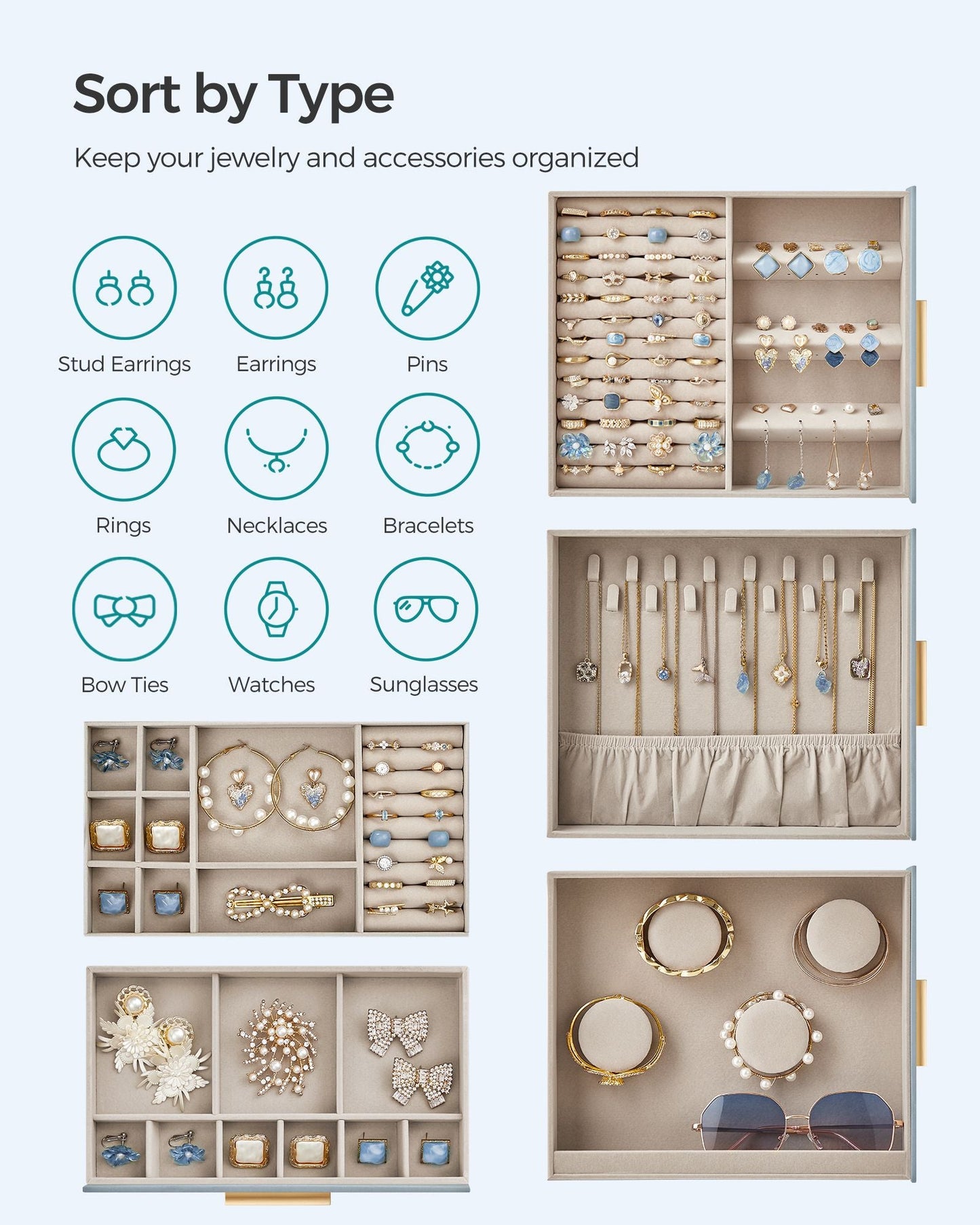5-Layer Jewelry Organizer with 3 Side Drawers