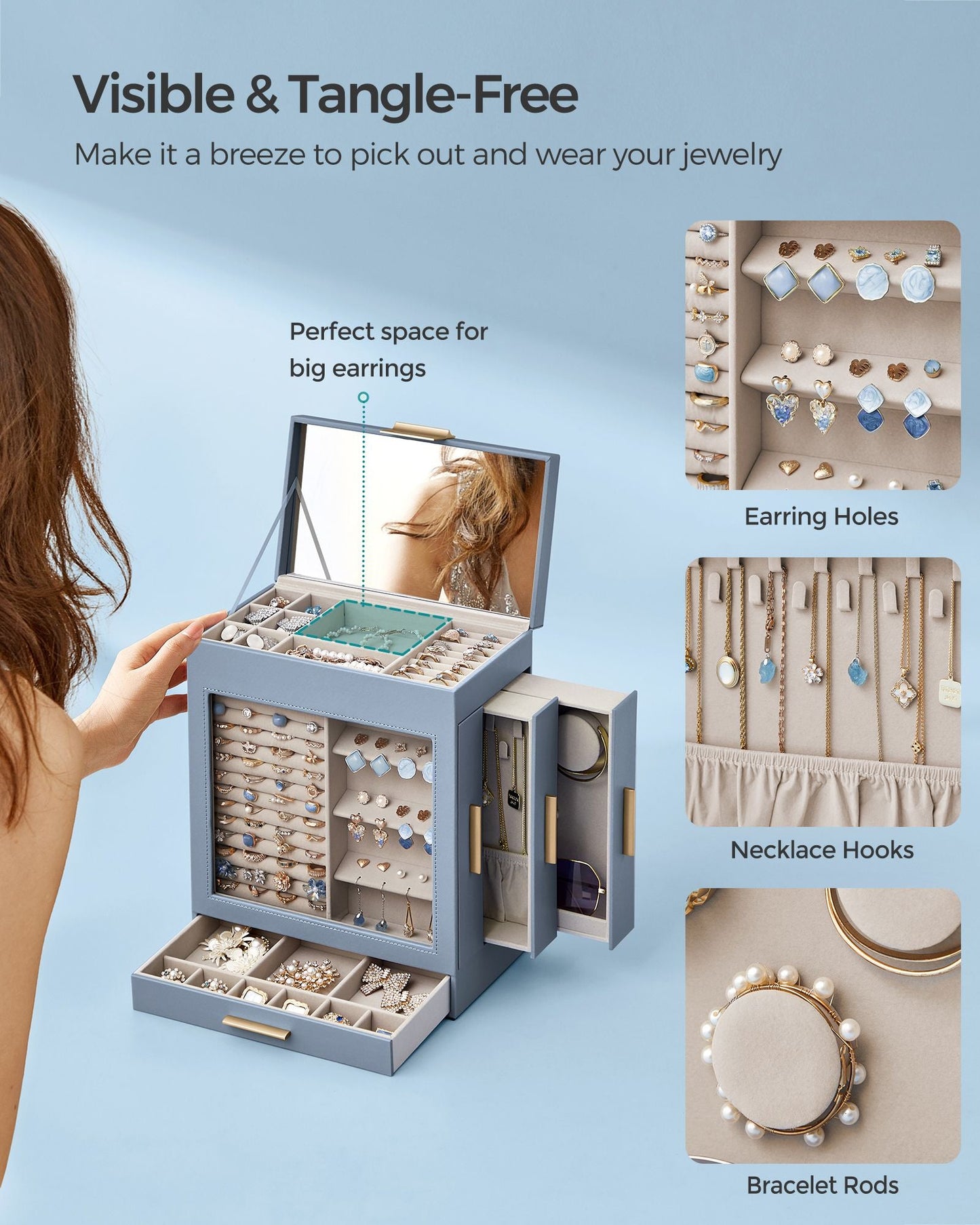 5-Layer Jewelry Organizer with 3 Side Drawers