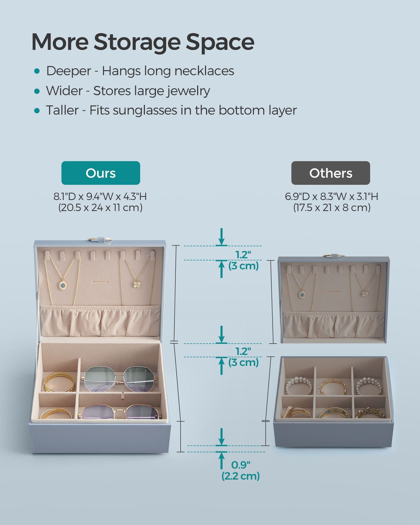 2-Layer Jewelry Box with Handle and Removable Jewelry Tray