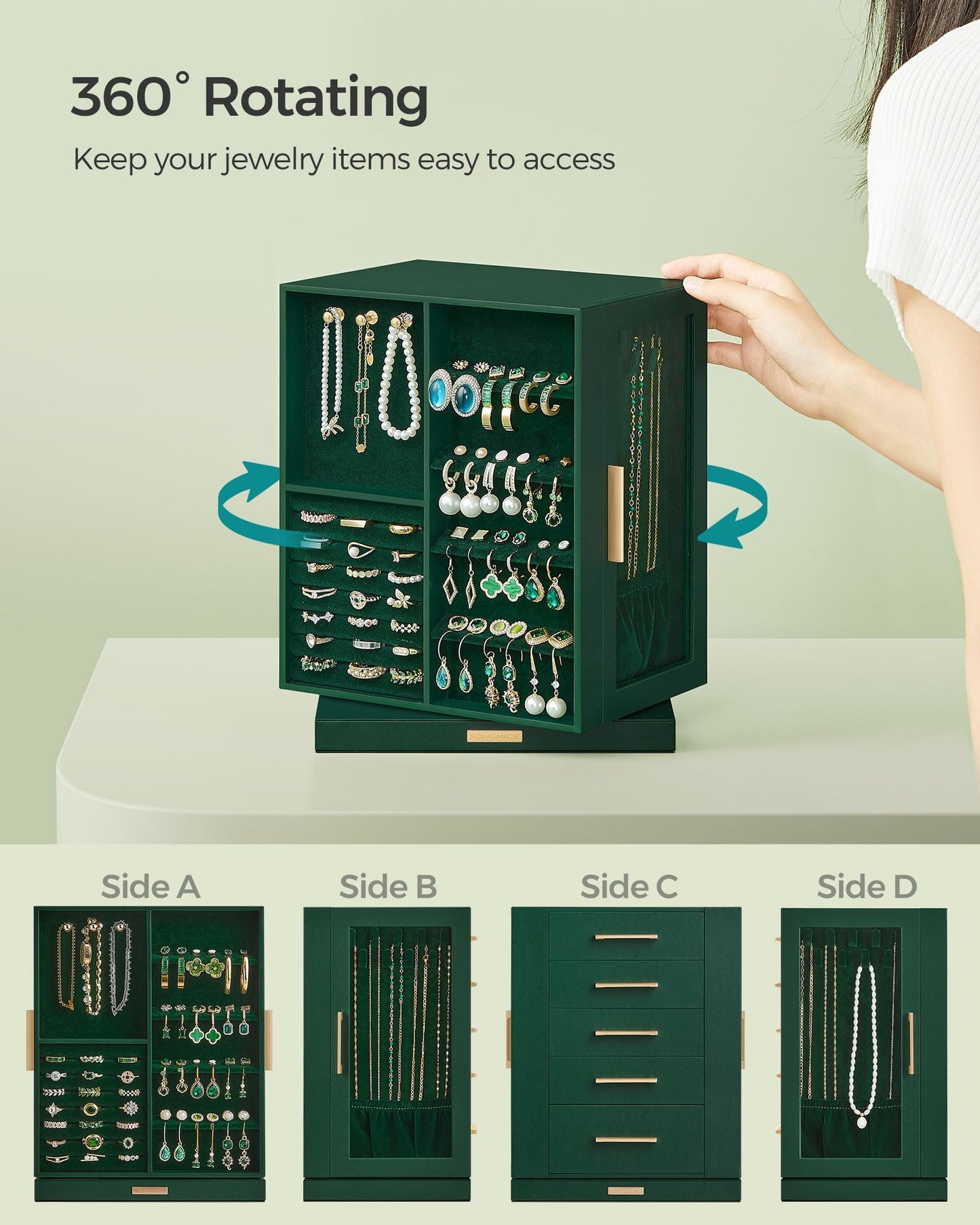 Jewelry Box 360 Rotating with 5 Drawers
