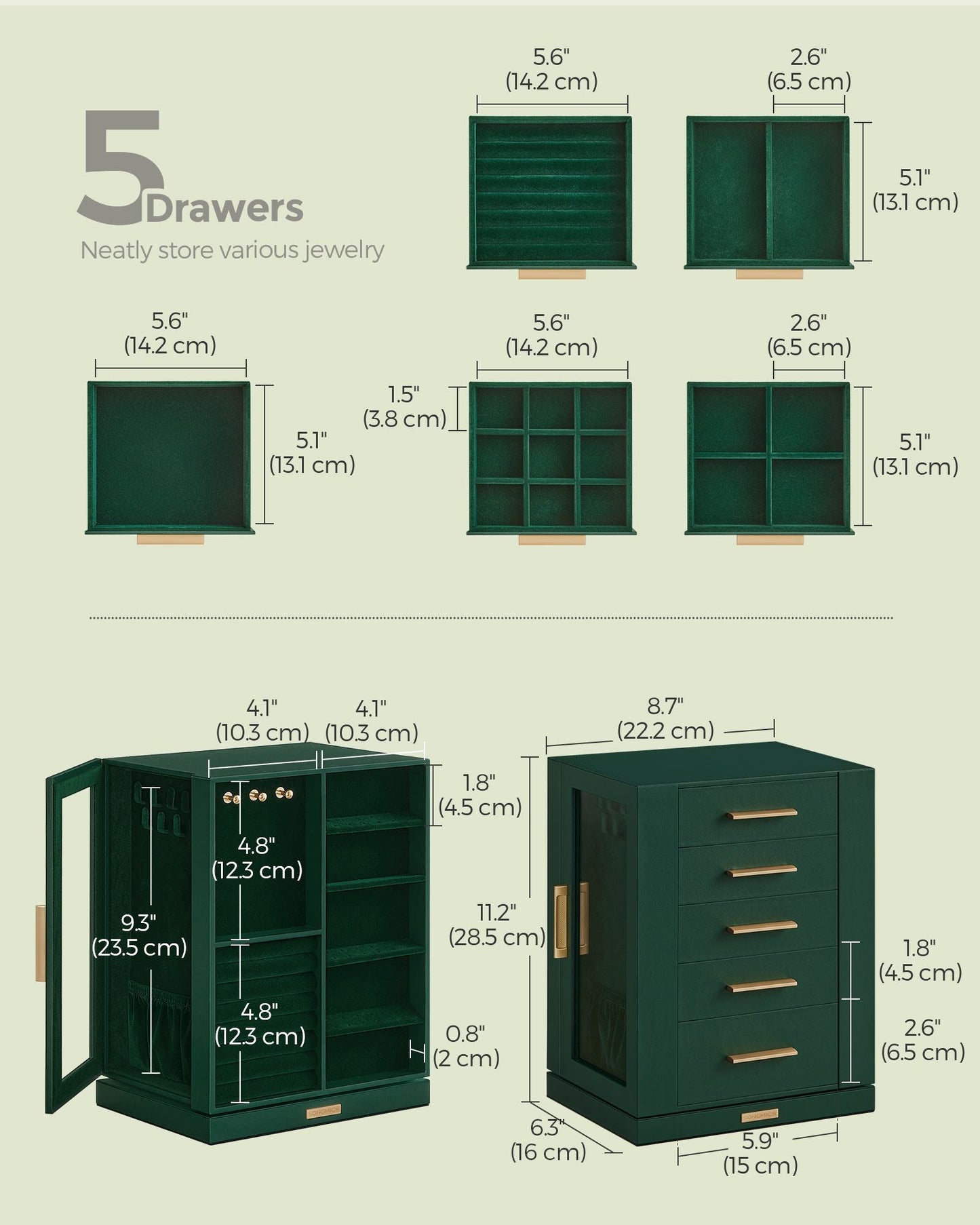Jewelry Box 360 Rotating with 5 Drawers