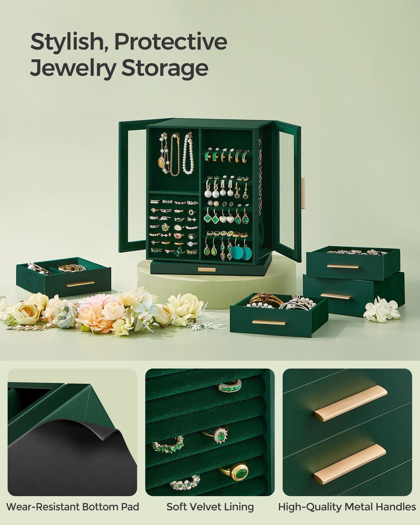Jewelry Box 360 Rotating with 5 Drawers