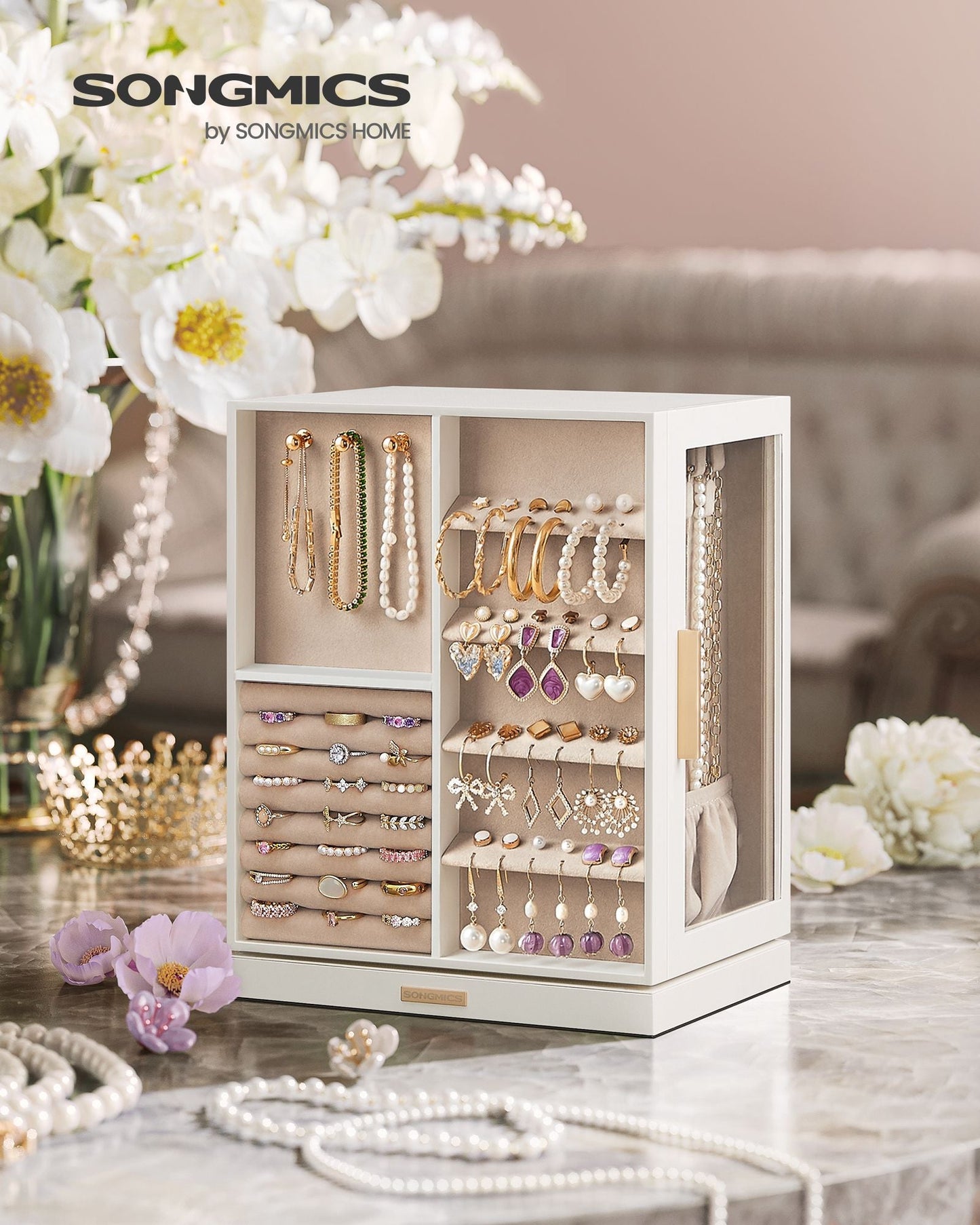 Jewelry Box 360 Rotating with 5 Drawers
