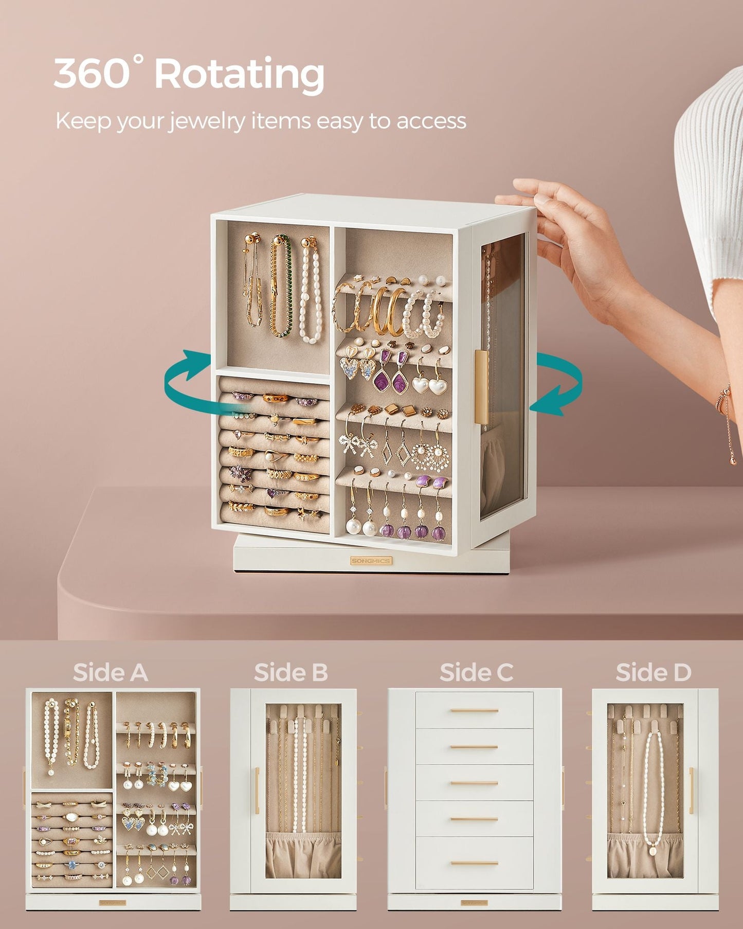 Jewelry Box 360 Rotating with 5 Drawers